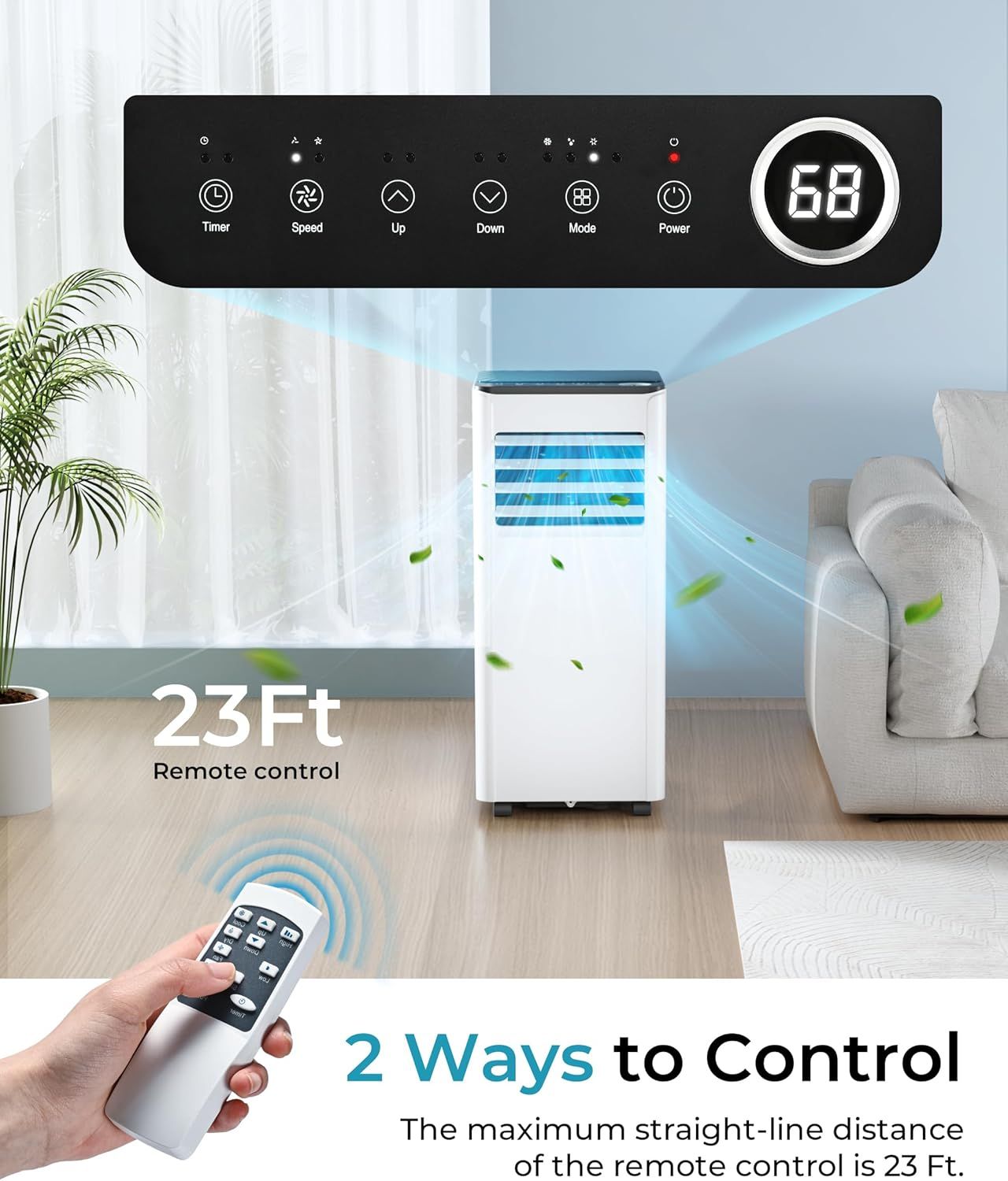Communicates the remote control's maximum operating distance of 23 feet to reassure shoppers about convenient wireless control from across the room.…