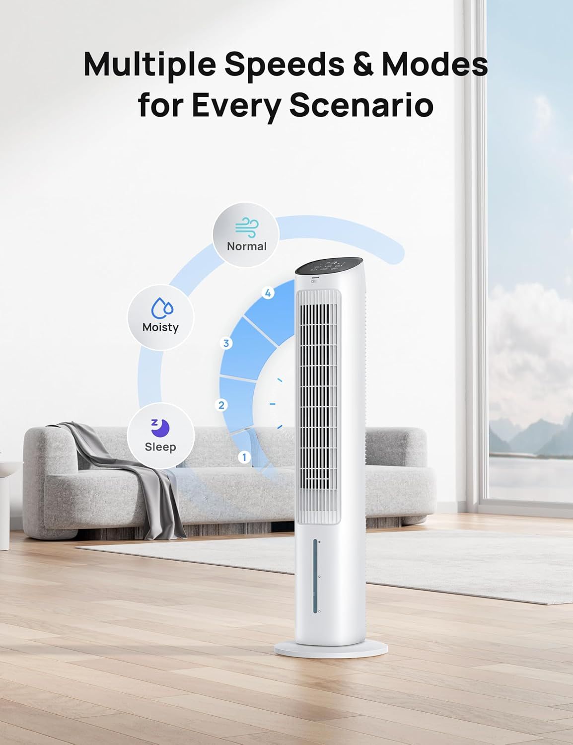 Communicates the product's versatility by showcasing multiple operational modes and speed settings designed for different scenarios, reassuring shoppers that…