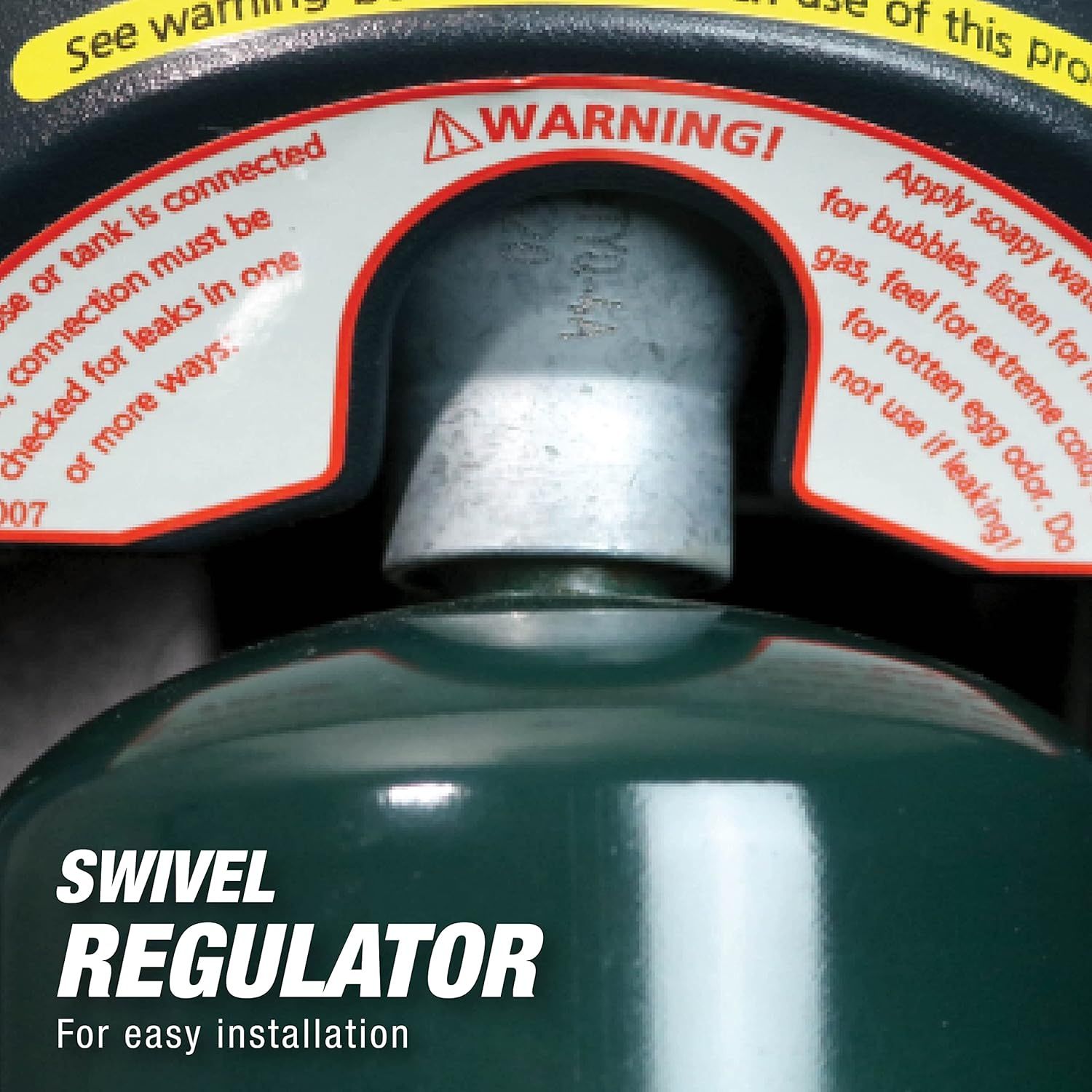 Highlights the swivel regulator component of the product to show shoppers the specific part that enables easy installation and connection. Communicates that…