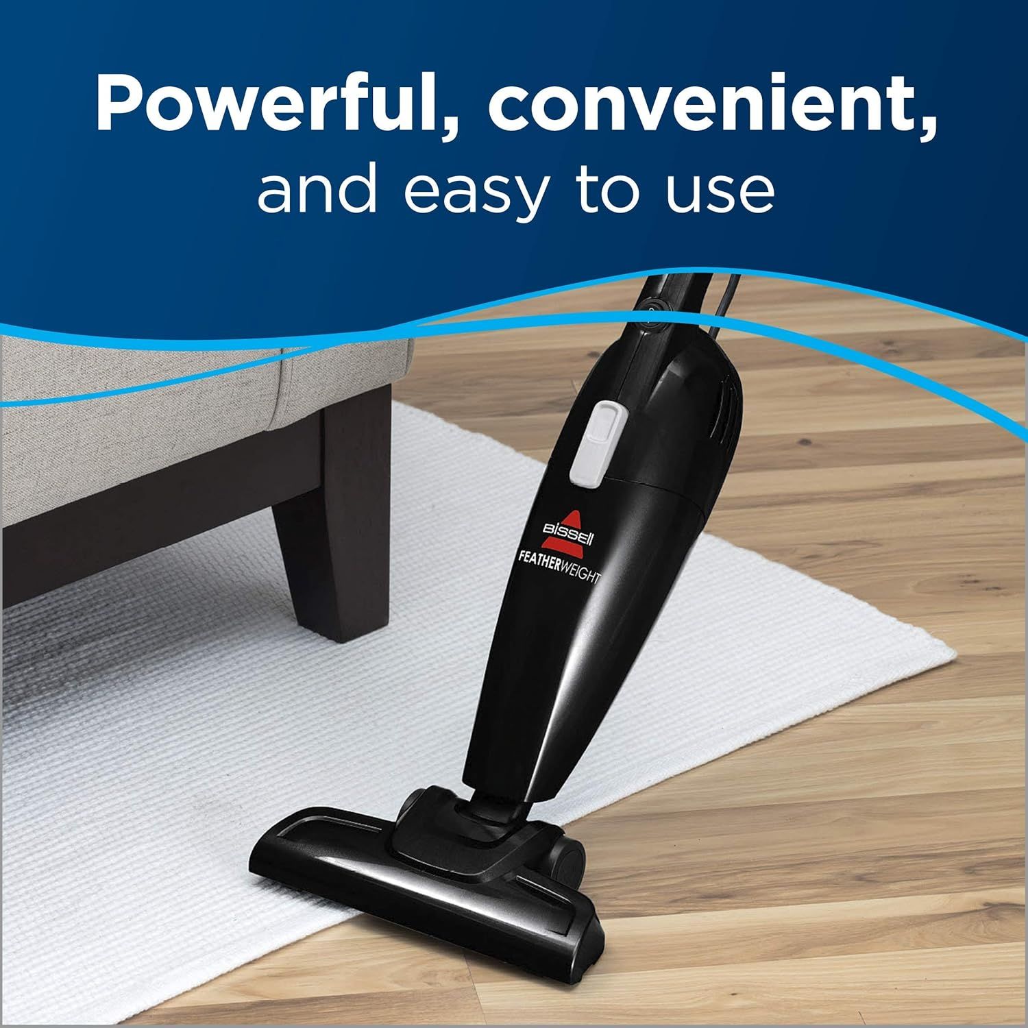 Communicates three key selling benefits of the vacuum cleaner—power, convenience, and ease of use—to reassure shoppers that the product delivers strong…
