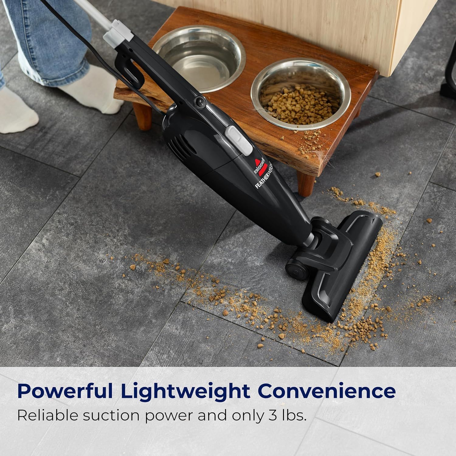 Communicates that the vacuum delivers strong cleaning performance while remaining easy to handle at only 3 lbs, making it ideal for quick cleanups around pets…