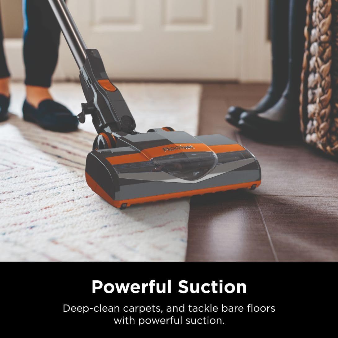 Communicates the vacuum's strong suction capability to reassure shoppers it can effectively deep-clean carpets and bare floors.
