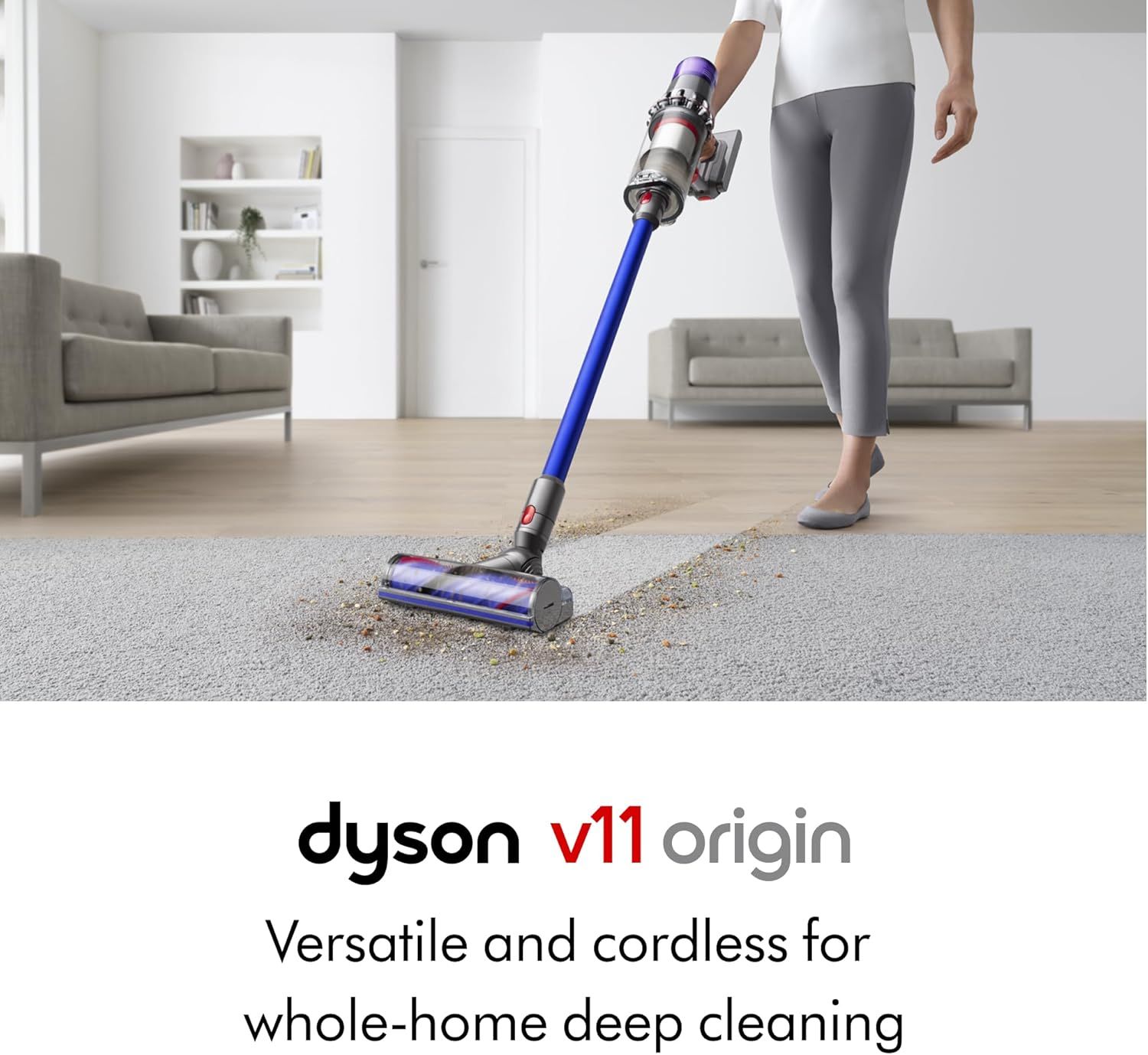 Demonstrates the product in use within a real home environment while highlighting its cordless convenience and deep cleaning capability for whole-home…