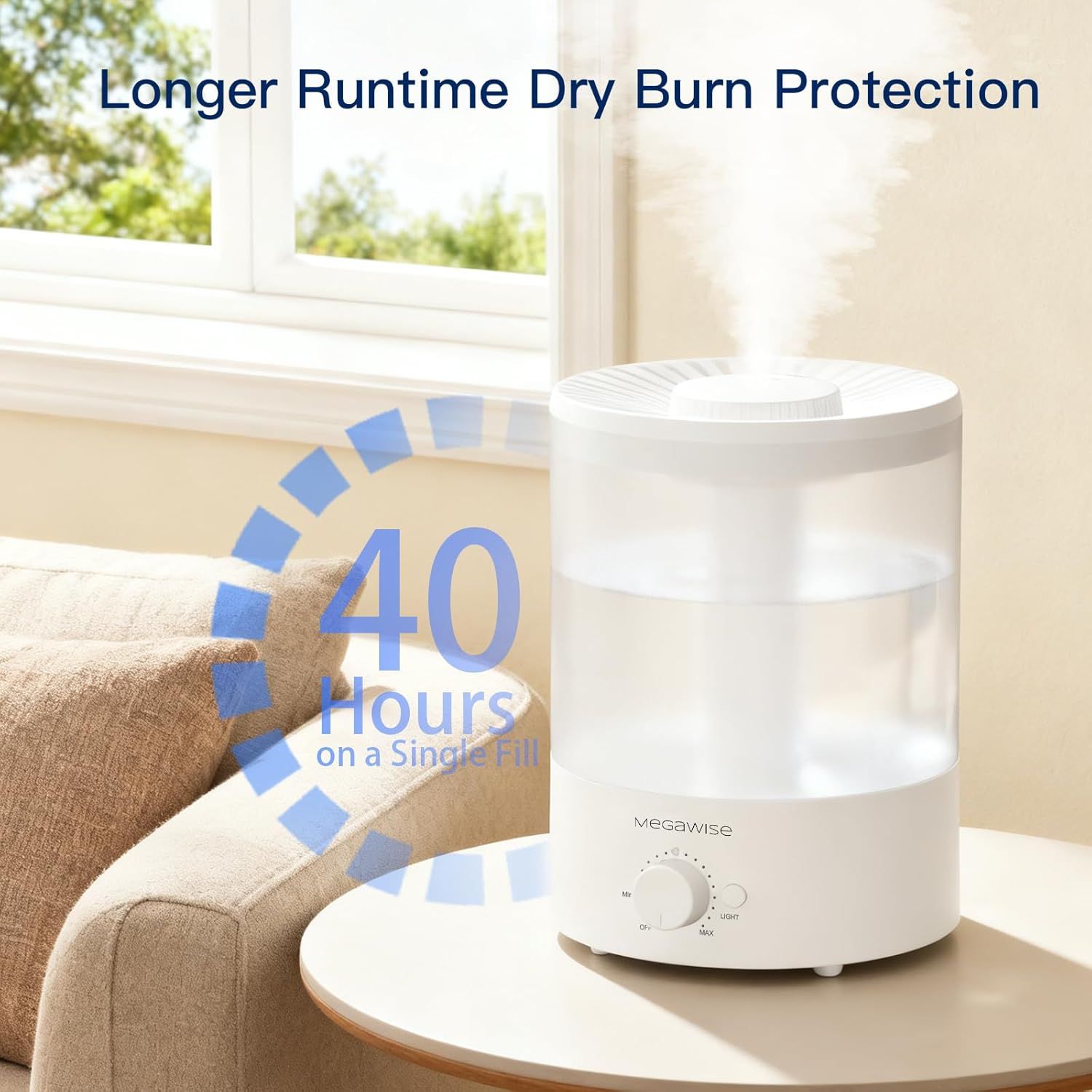 Communicates the impressive 40-hour runtime on a single fill to reassure shoppers of the product's long-lasting performance and convenience. Highlights the…