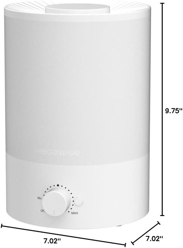 Communicates the exact physical dimensions of the humidifier to help shoppers understand its size and determine if it will fit in their intended space.