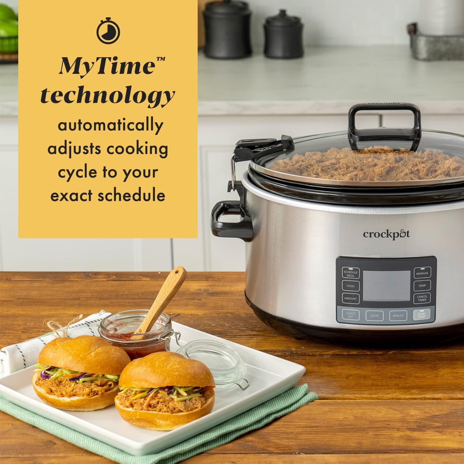 Highlights the MyTime technology feature that automatically adjusts cooking cycles to match the user's schedule, emphasizing convenience and flexibility for…