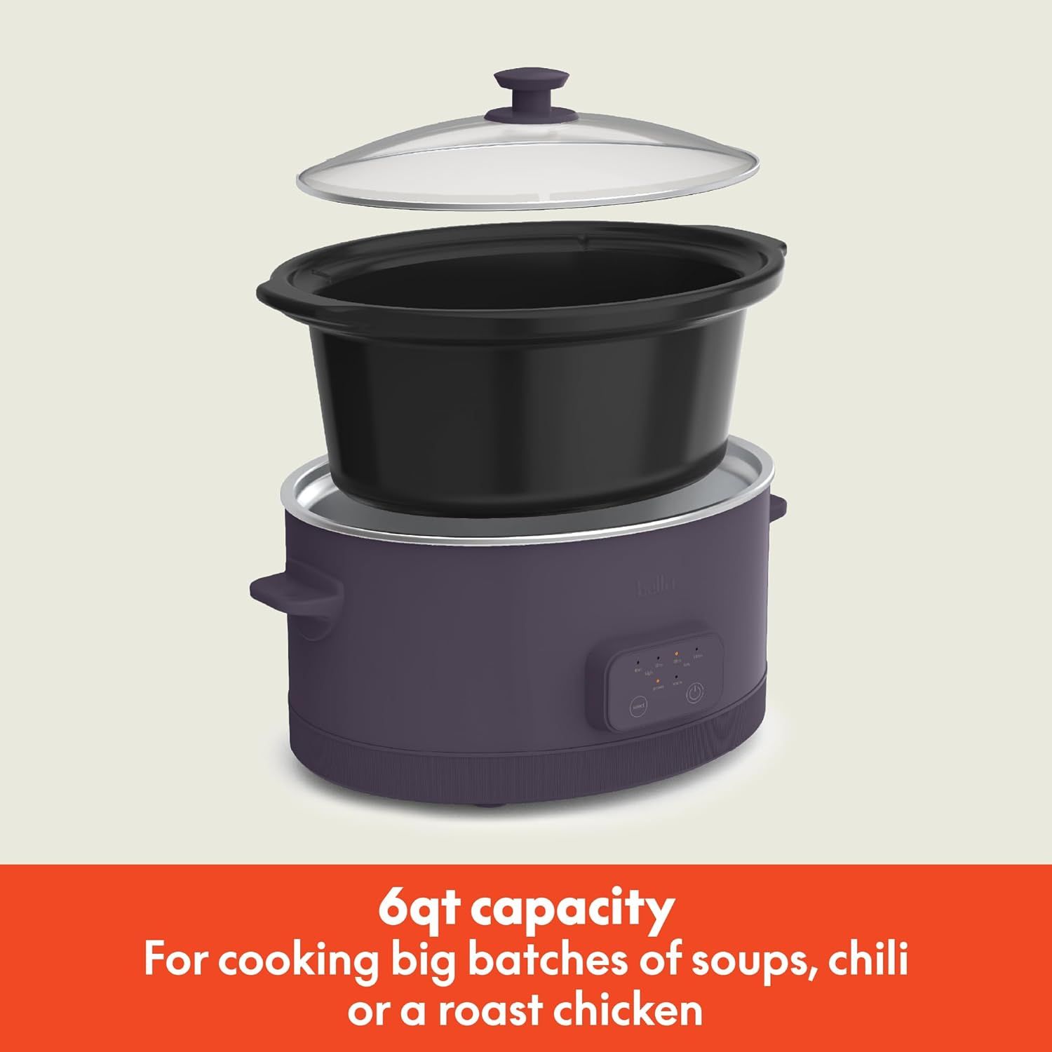 Communicates the large capacity of the slow cooker to reassure shoppers it can handle big batches of soups, chili, or roast chicken for families or…