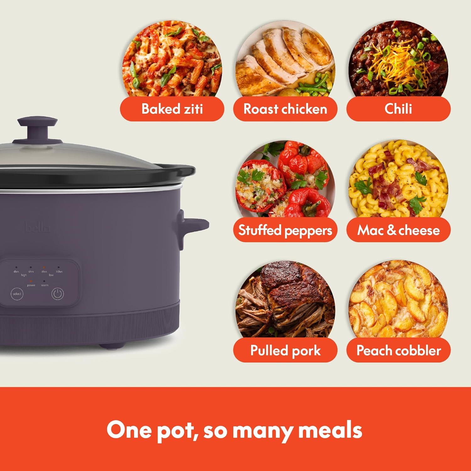 Demonstrates the versatility of the slow cooker by showcasing seven different meal options that can be prepared in one pot, reassuring shoppers of the…