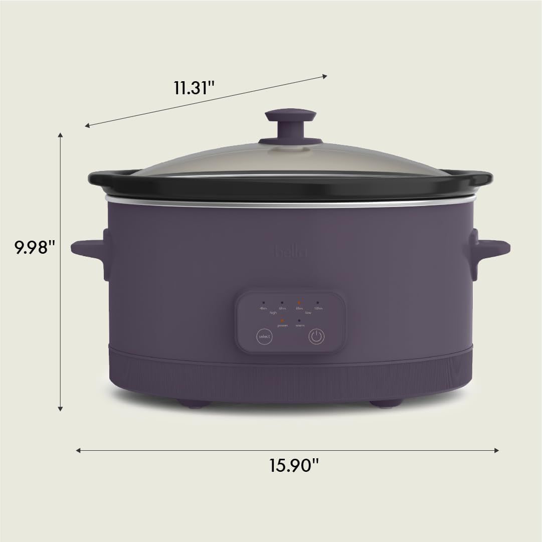 Communicates the exact physical dimensions of the slow cooker to help shoppers understand its size and whether it will fit their kitchen space and cooking needs.
