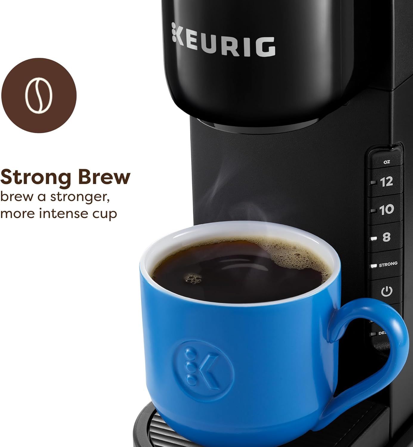 Highlights the coffee maker's ability to brew a stronger, more intense cup of coffee, appealing to shoppers who prefer bold coffee flavor.