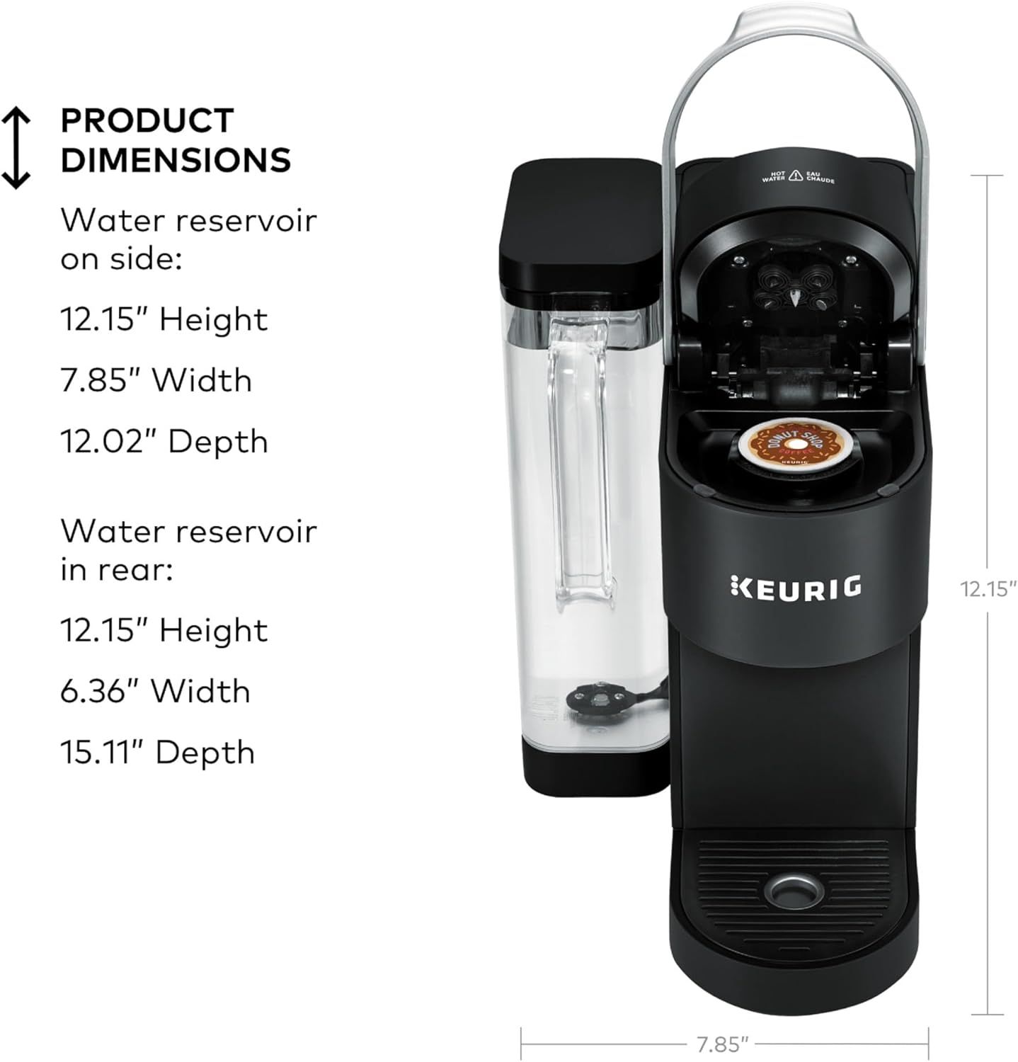 Provides exact physical measurements of the coffee maker with water reservoir in different positions to help shoppers understand the space requirements and…