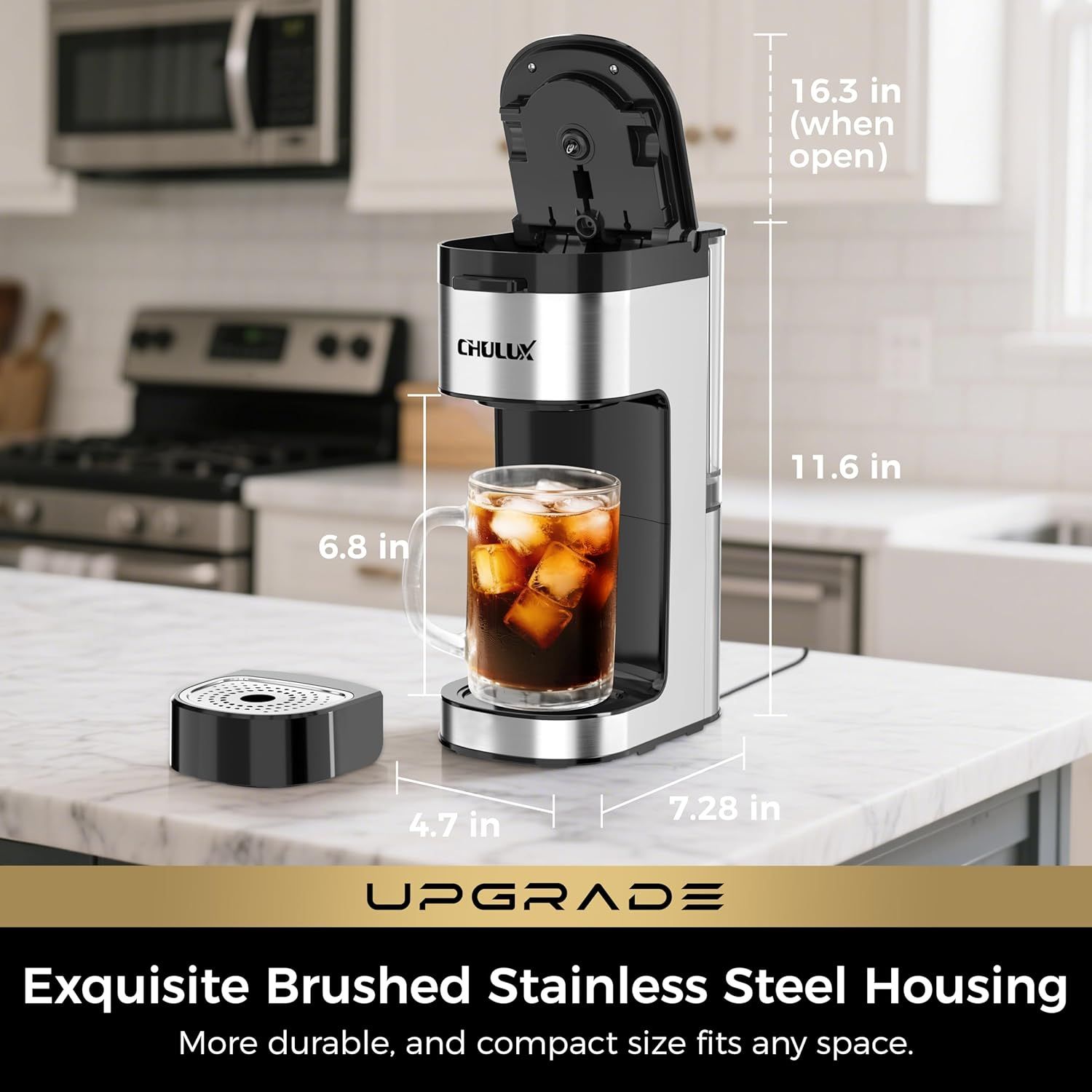 Communicates the exact physical dimensions of the ice maker to help shoppers understand how much counter space it requires and whether it will fit in their…