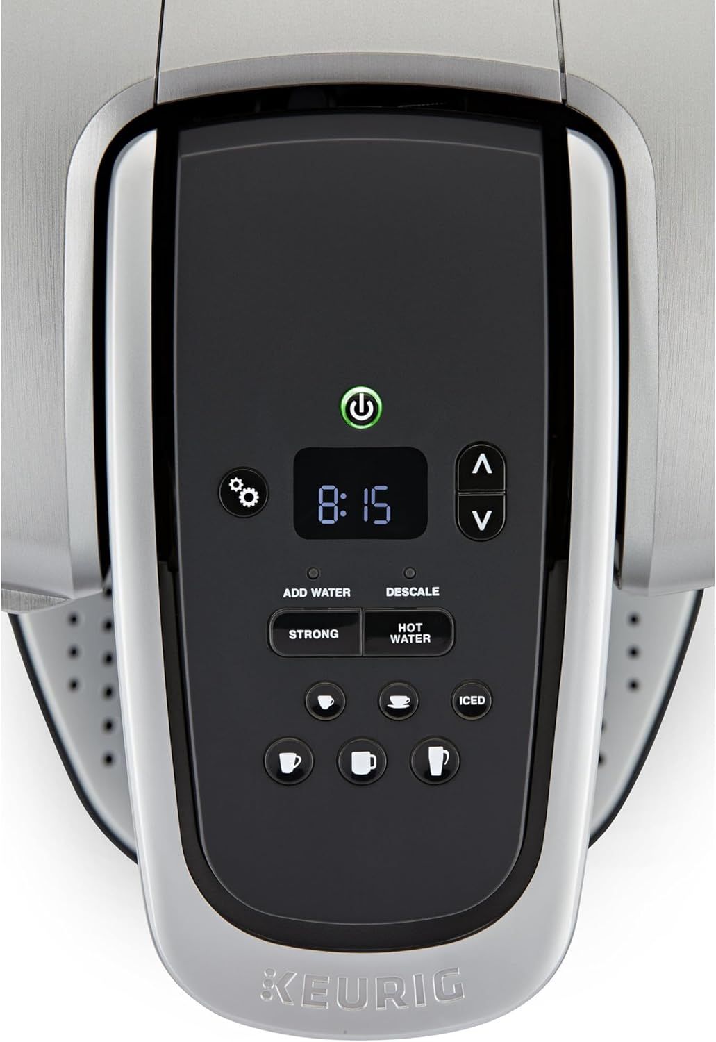 This image showcases the coffee maker's control panel and interface, highlighting the various buttons, digital display, and brewing options to help shoppers…