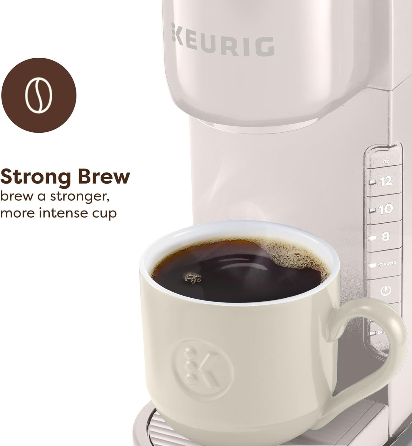 Highlights the product's ability to brew a stronger, more intense cup of coffee, appealing to shoppers who prefer bold coffee flavor.