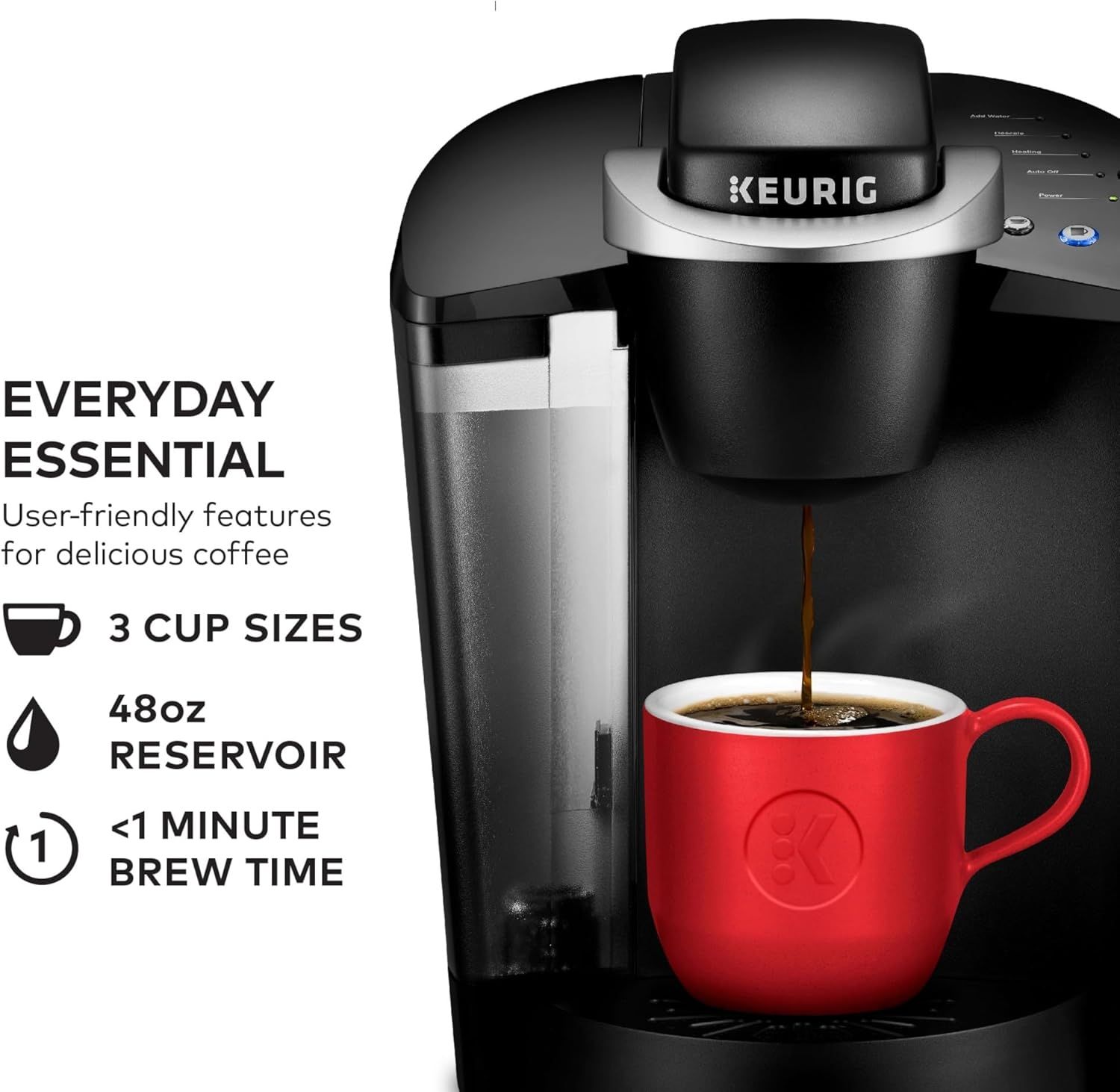 Communicates multiple user-friendly features of the Keurig coffee maker to show convenience, capacity, and speed, positioning it as an everyday essential for…