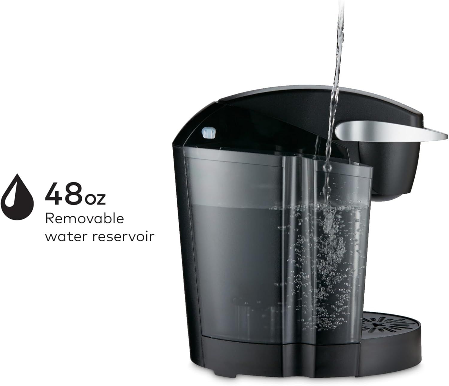 Communicates the large 48oz removable water reservoir capacity to reassure shoppers they won't need to refill frequently. Highlights the convenience of a…