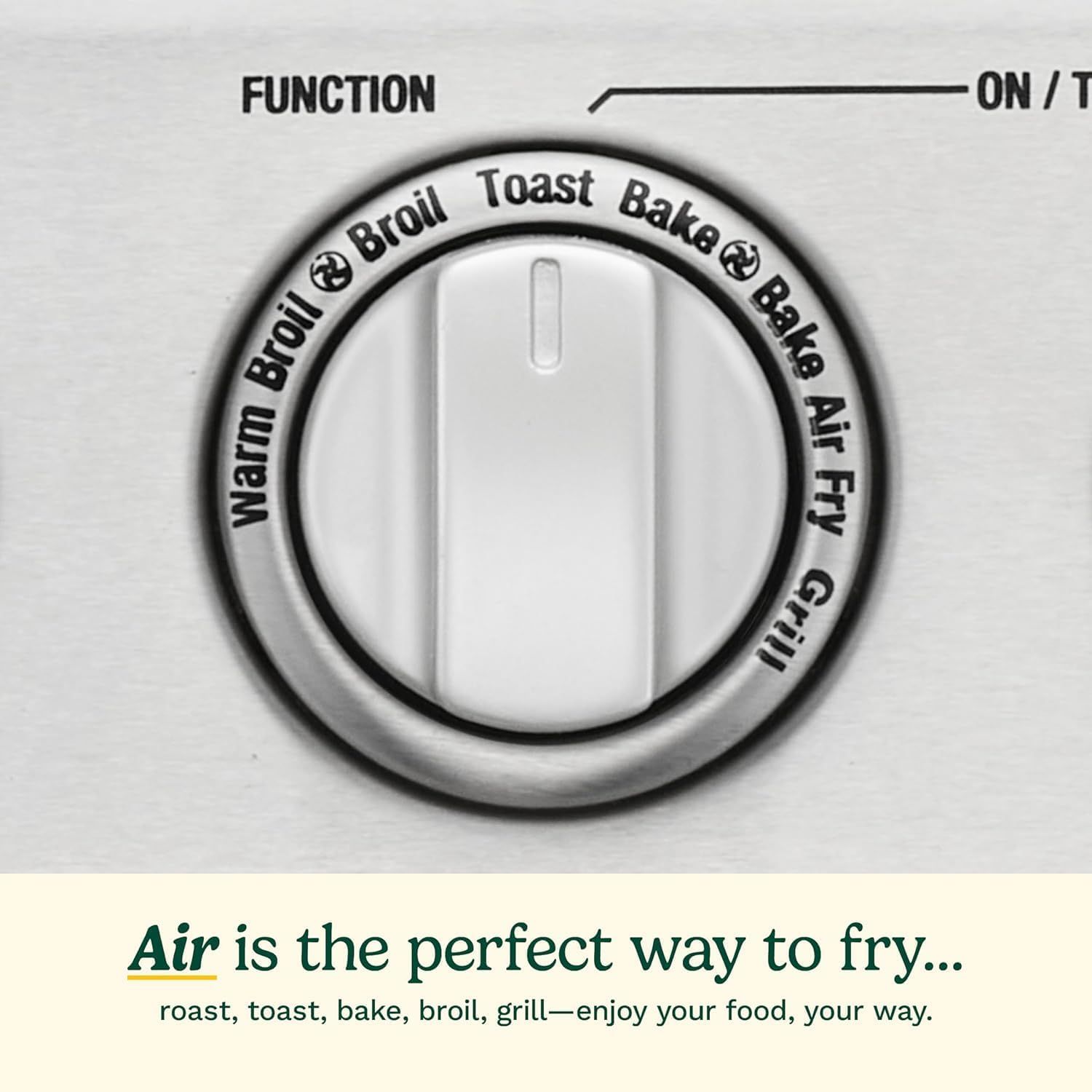 Demonstrates the versatility of the air fryer by showing multiple cooking functions (warm broil, broil, toast, bake, air fry, grill) and communicating that it…