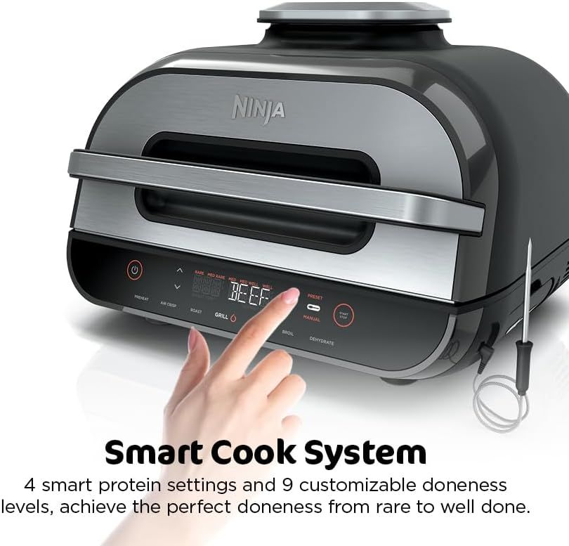 Highlights the product's smart cooking technology with customizable protein settings and doneness levels, reassuring shoppers they can achieve perfect cooking…