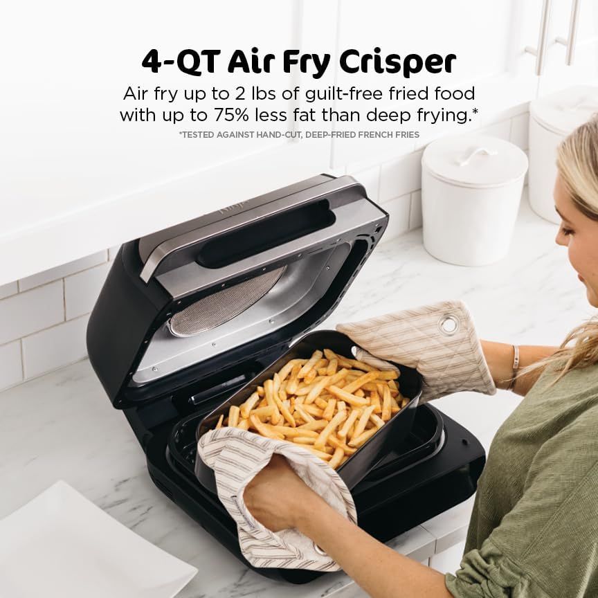 Communicates the air fryer's capacity and key health benefit—up to 75% less fat than deep frying—to appeal to health-conscious shoppers seeking guilt-free…