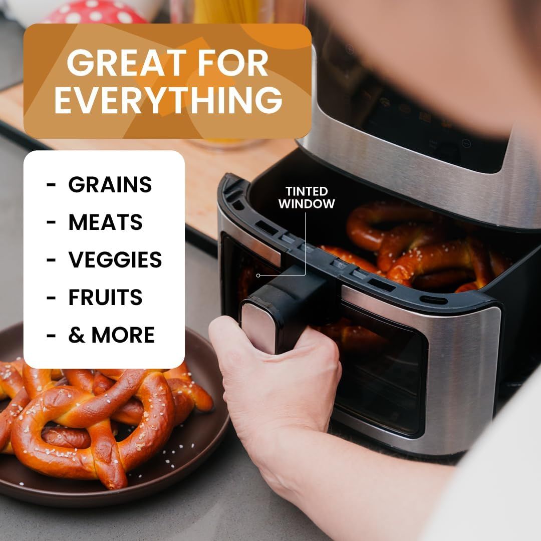 Demonstrates the product's versatility by showing it can cook multiple food types (grains, meats, veggies, fruits), reassuring shoppers of its wide range of…