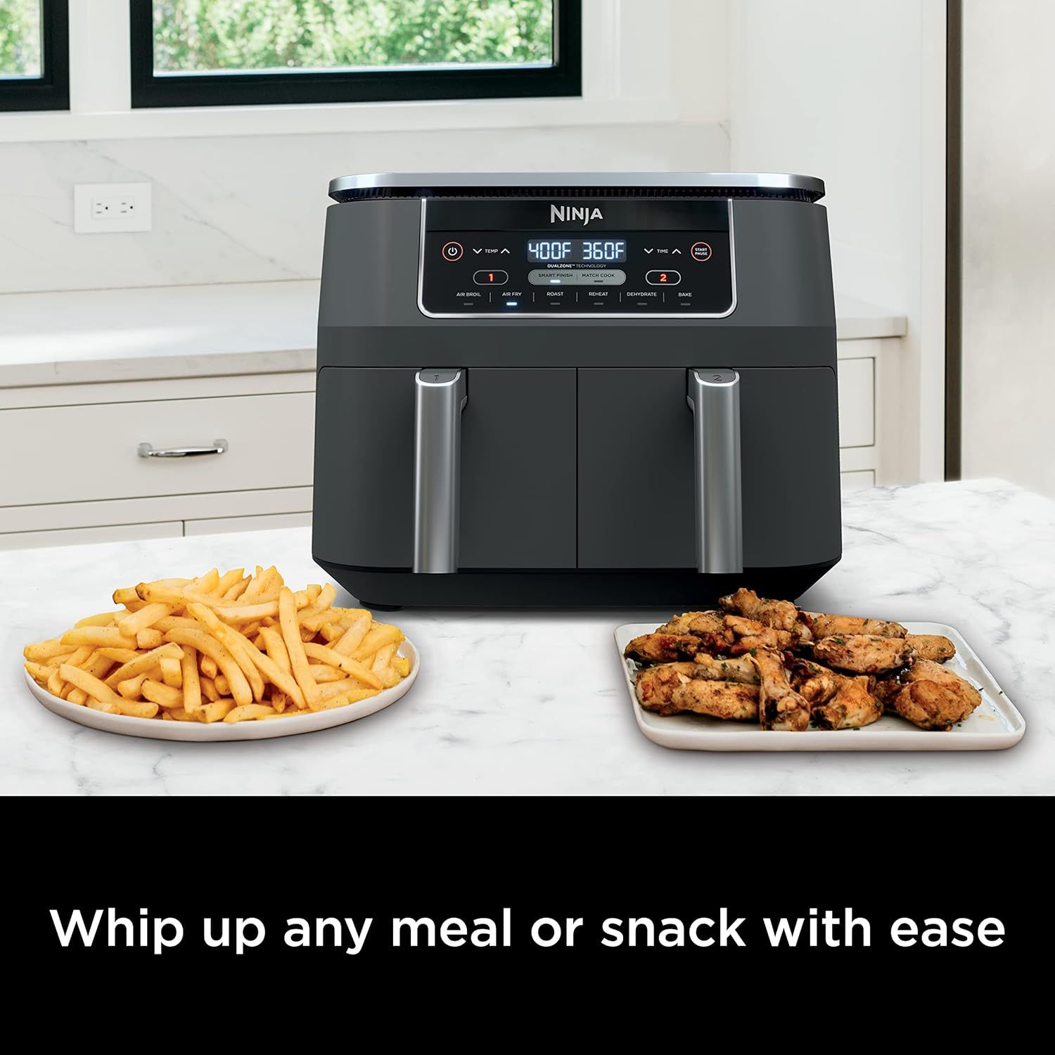 Communicates that the Ninja air fryer makes it simple and convenient to prepare a wide variety of meals and snacks, emphasizing ease and versatility as key…