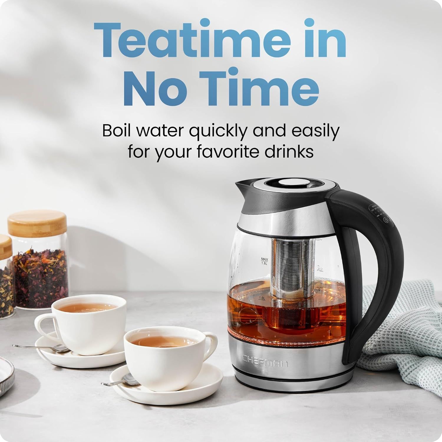 Communicates the product's ability to boil water quickly and easily, emphasizing convenience and time-saving for tea preparation.