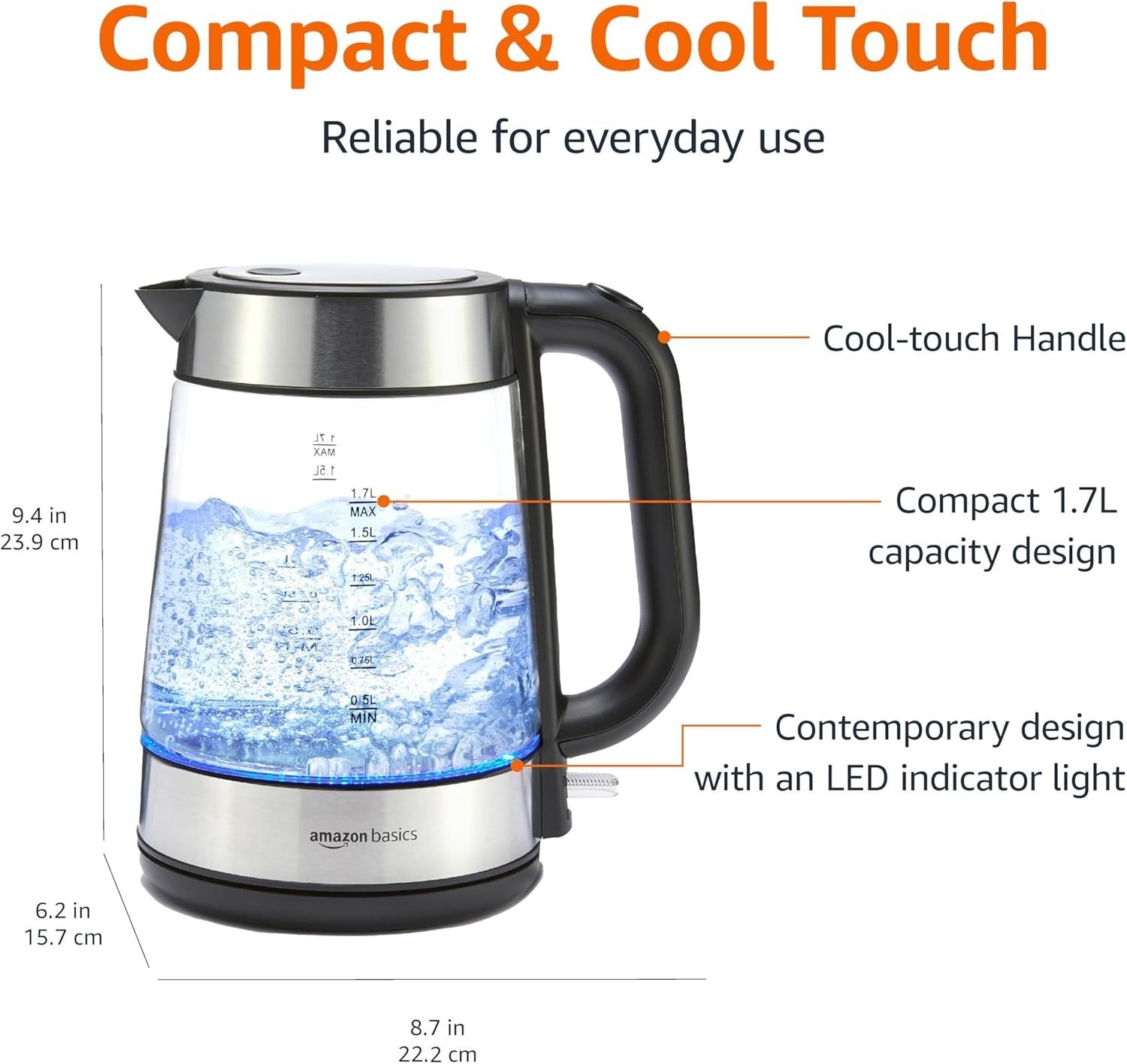 This image breaks down the key physical features and design elements of the kettle to help shoppers understand its construction, capacity, and functional…