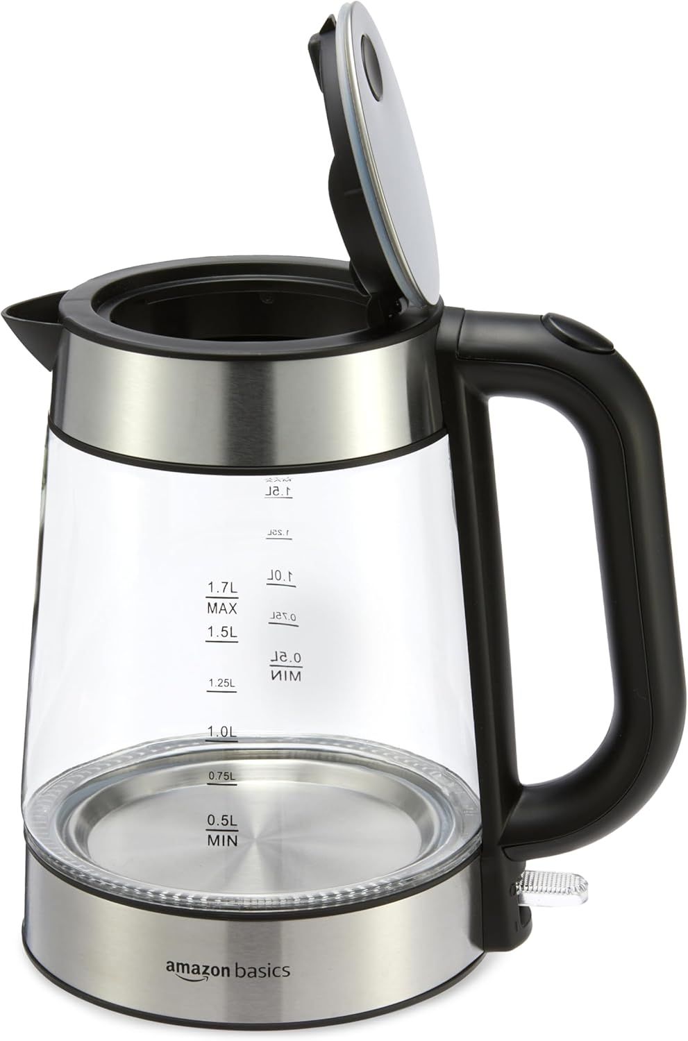 Provides a clean, catalog-style view of the electric kettle showing its design, glass body with measurement markings, and open lid to help shoppers understand…