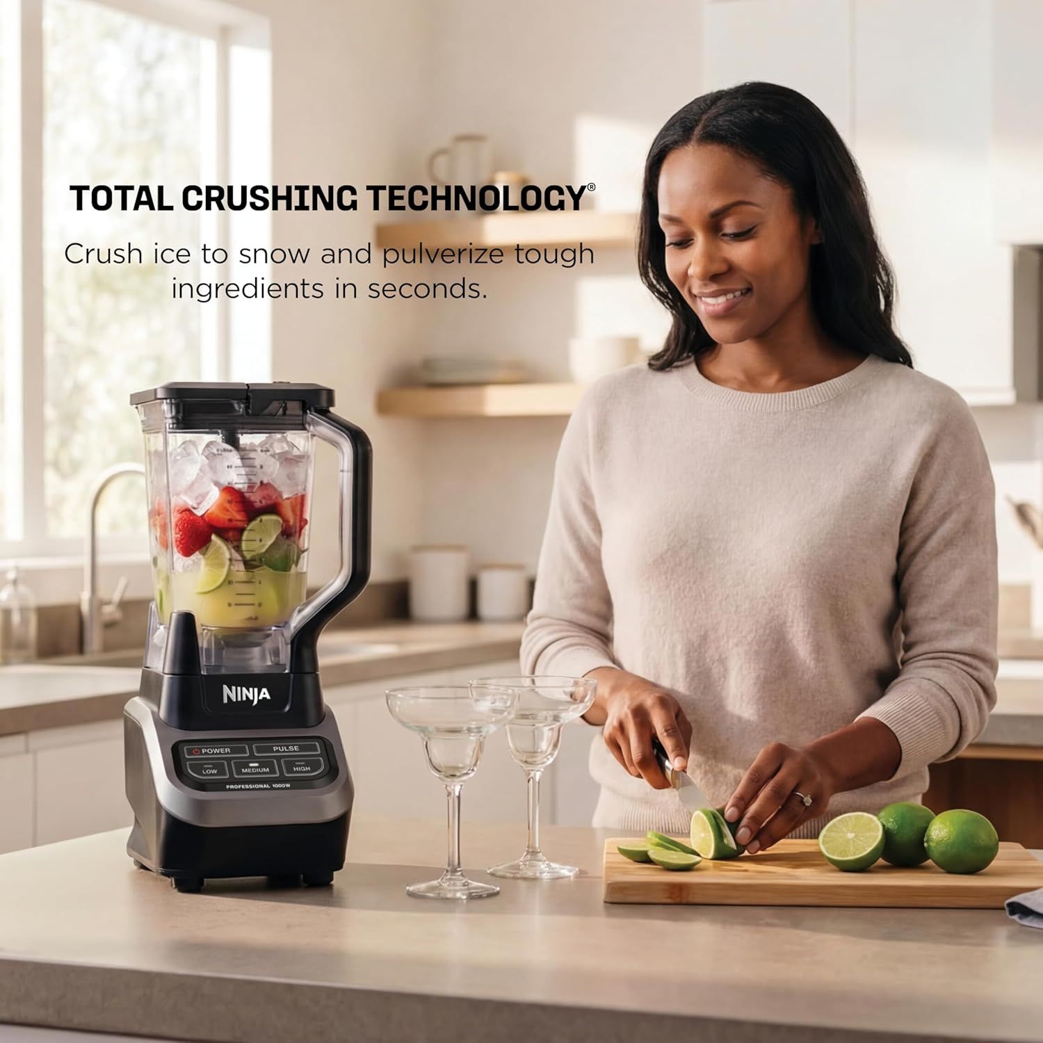 Highlights the blender's proprietary Total Crushing Technology that can crush ice and pulverize tough ingredients in seconds, reassuring shoppers of its…