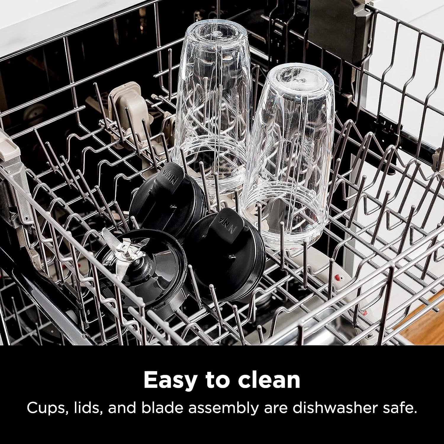 Reassures shoppers that the product is convenient and low-maintenance by showing all components safely loaded in a dishwasher.