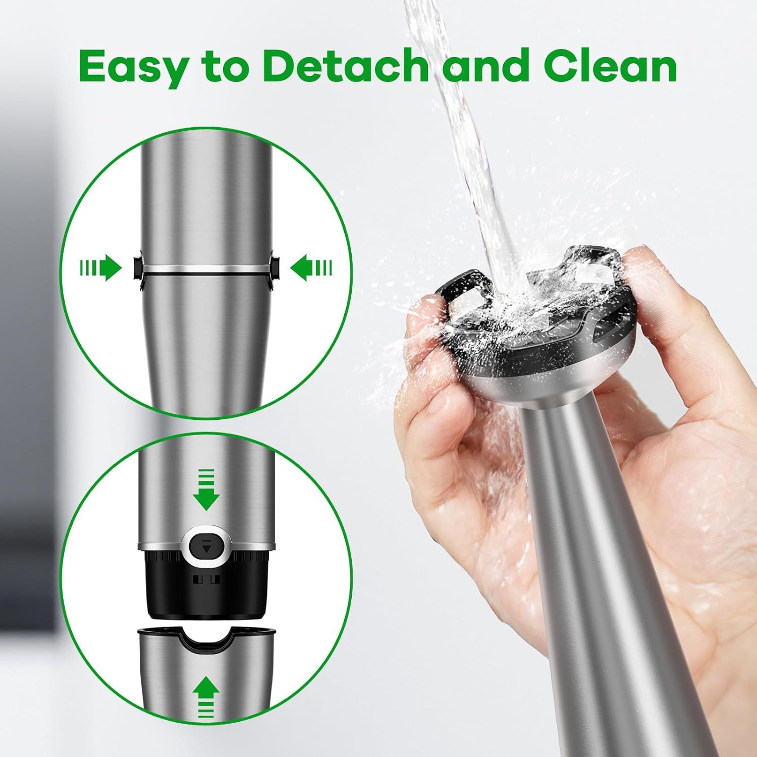 Demonstrates the simple two-step process for detaching and cleaning the blender components, reassuring shoppers that maintenance is quick and hassle-free.…