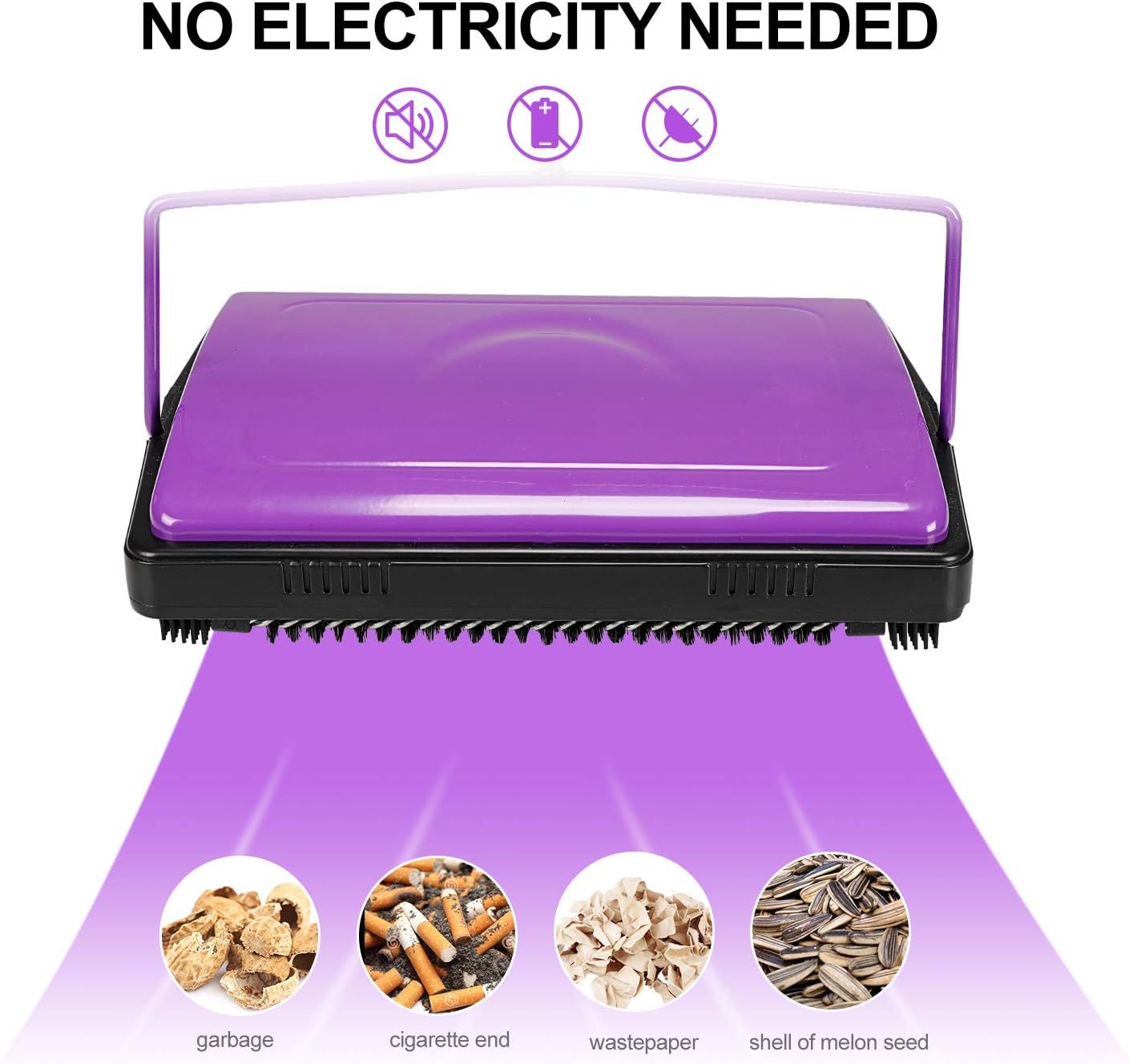 Demonstrates the product's versatility by showing it can clean up multiple types of debris (garbage, cigarette ends, wastepaper, melon seeds), reassuring…