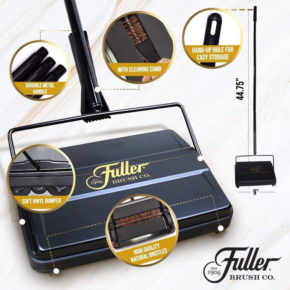 This image breaks down the physical components and construction features of the carpet sweeper to help shoppers understand the quality and thoughtful design…