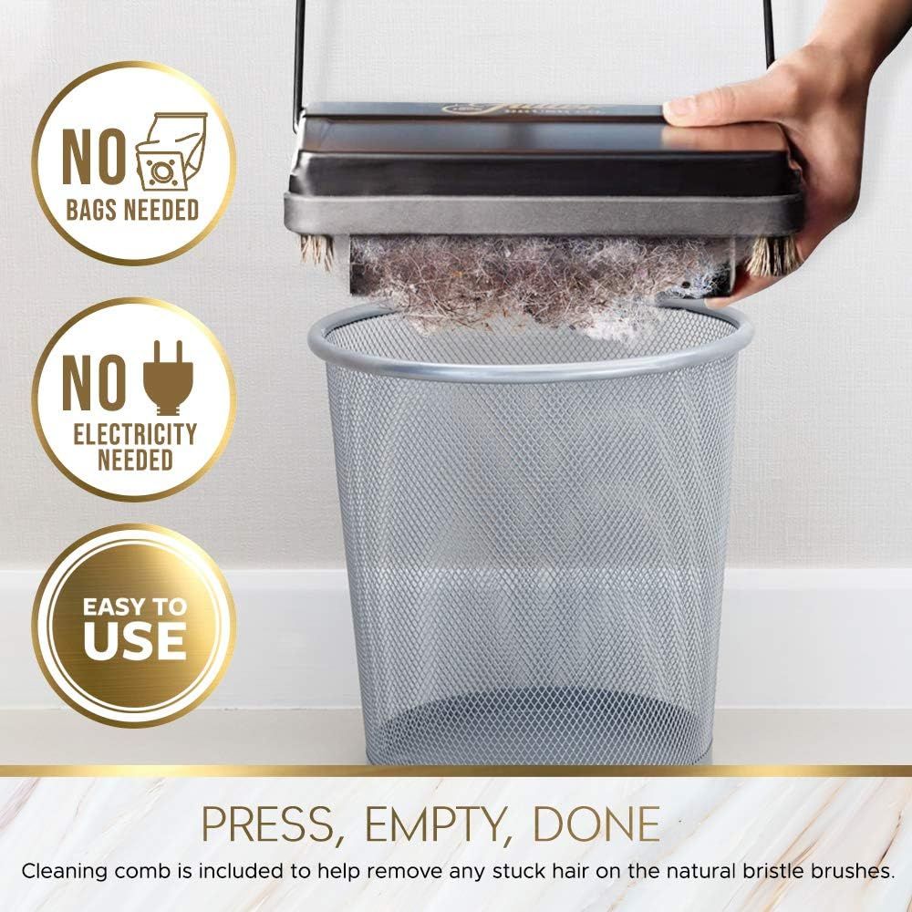 Communicates multiple key benefits of the manual sweeper: bagless operation, no power required, and ease of use, reassuring shoppers of its convenience and…