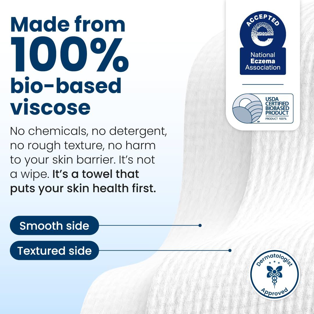 Communicates that the product is made from 100% bio-based viscose with multiple safety and sustainability certifications, reassuring shoppers that it's safe for sensitive skin and environmentally…