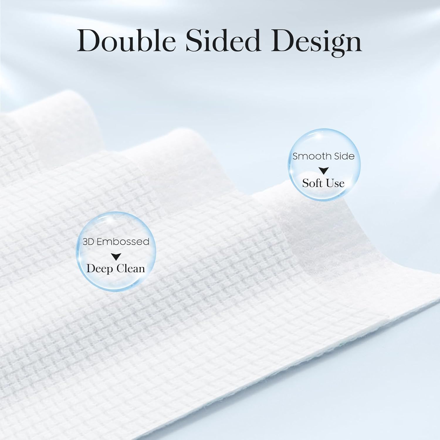 Communicates that the product offers two distinct functional benefits through its double-sided design: one side for deep cleaning with 3D embossing and another smooth side for gentle use.