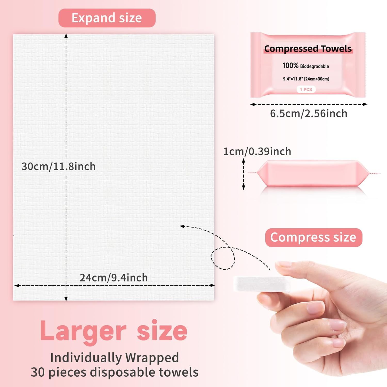Demonstrates the product's compact compressed size for portability and its larger expanded size for actual use, helping shoppers understand the space-saving…