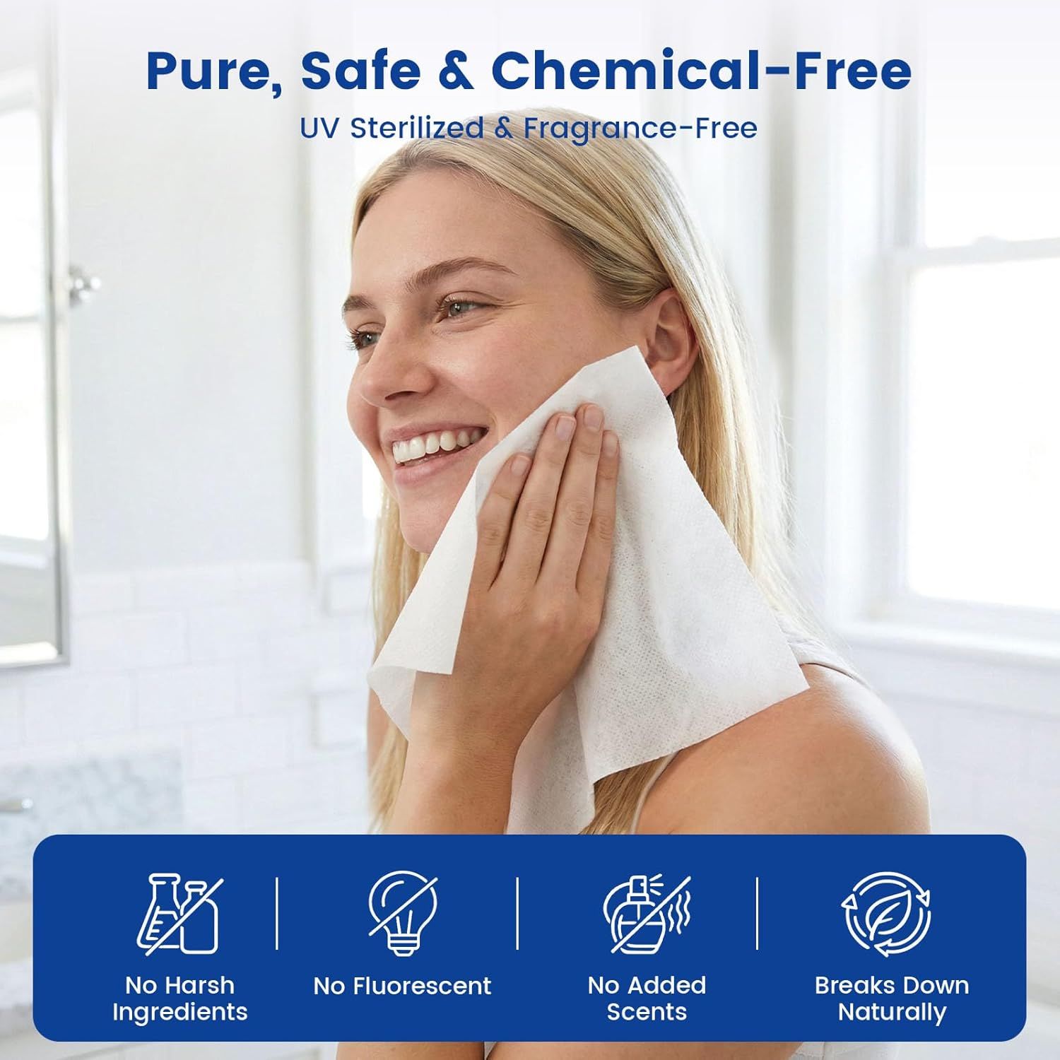 Communicates multiple safety and environmental benefits of the product through a segmented layout with icons, reassuring shoppers that the product is safe,…