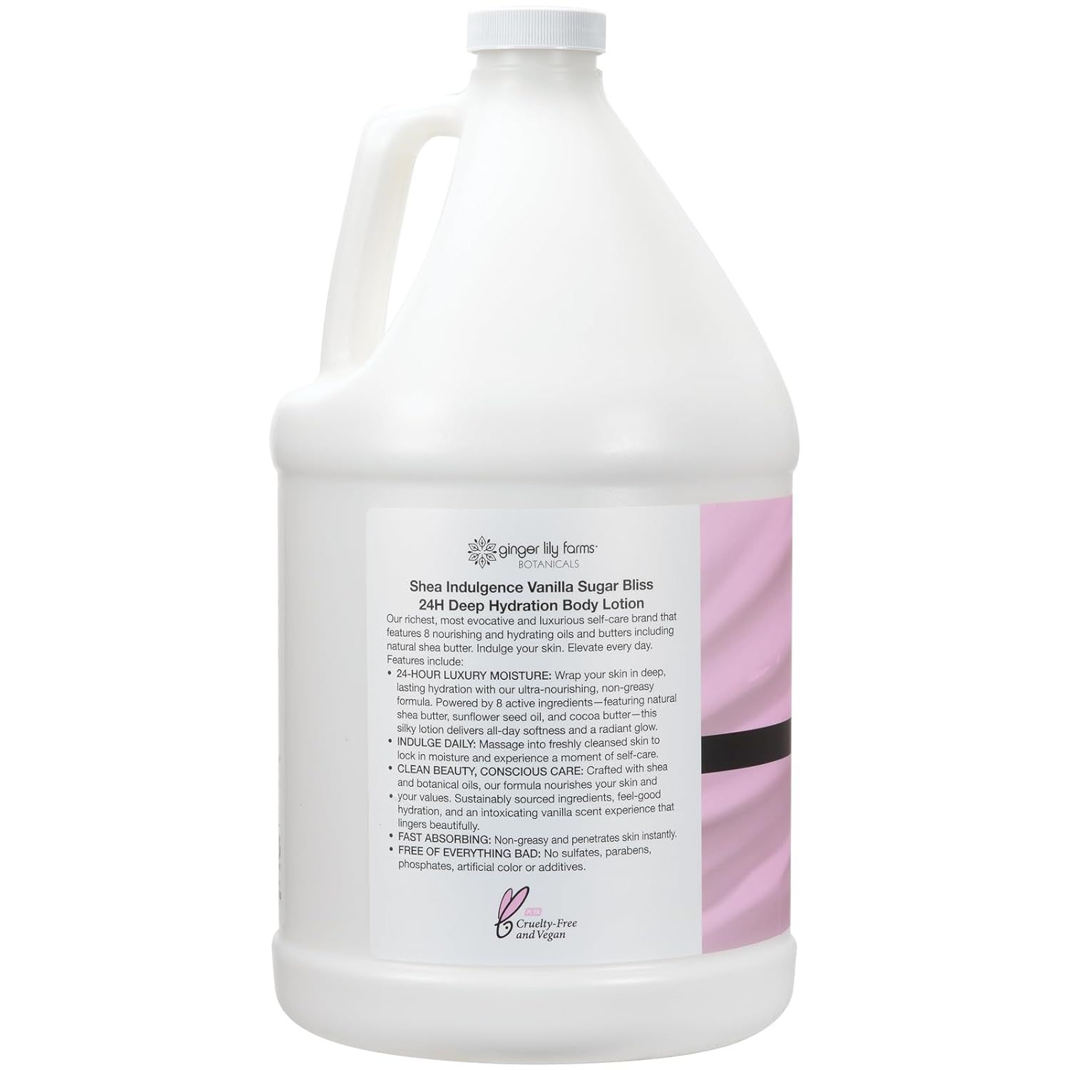 Displays the product in a clean, catalog-style format to show the physical appearance, size, and packaging design of the body lotion bottle.