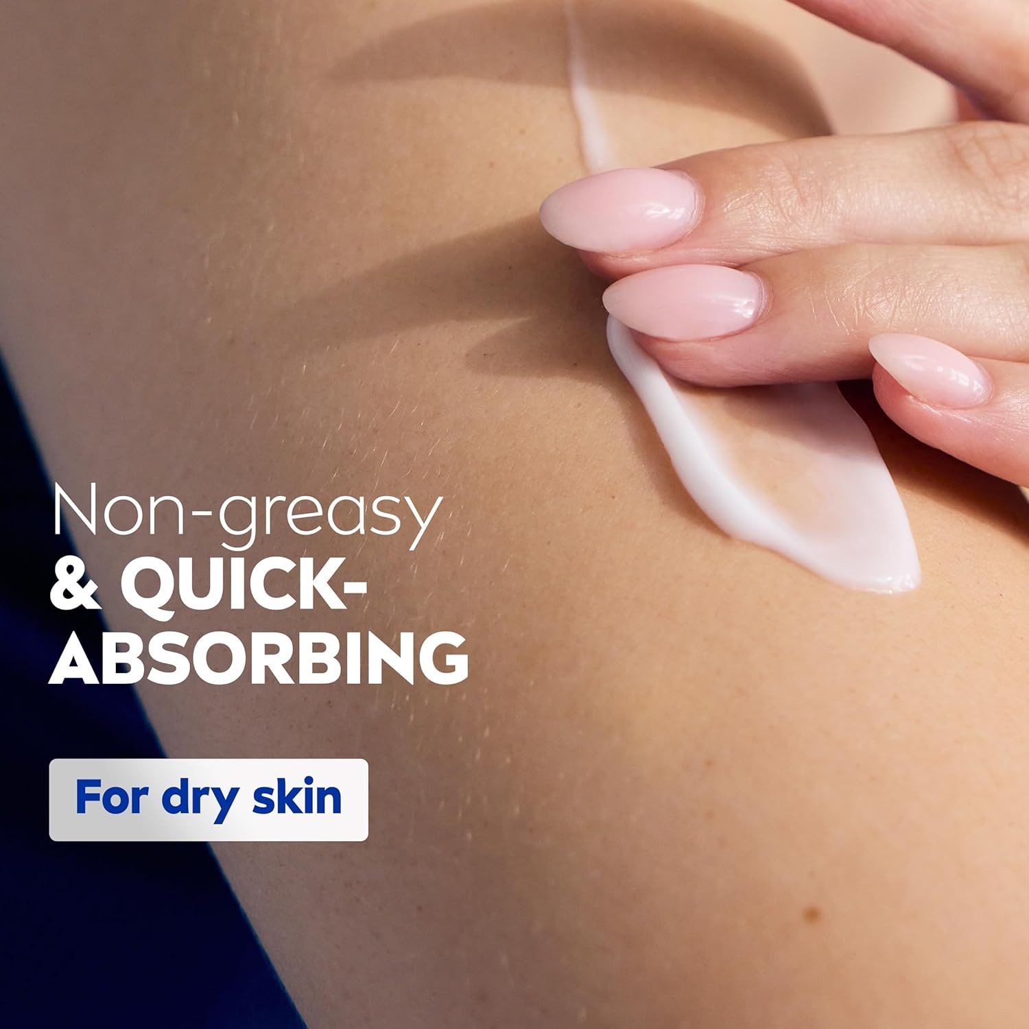 Communicates that the product absorbs quickly without leaving a greasy residue, addressing a common concern for shoppers with dry skin who want effective yet comfortable moisturization.