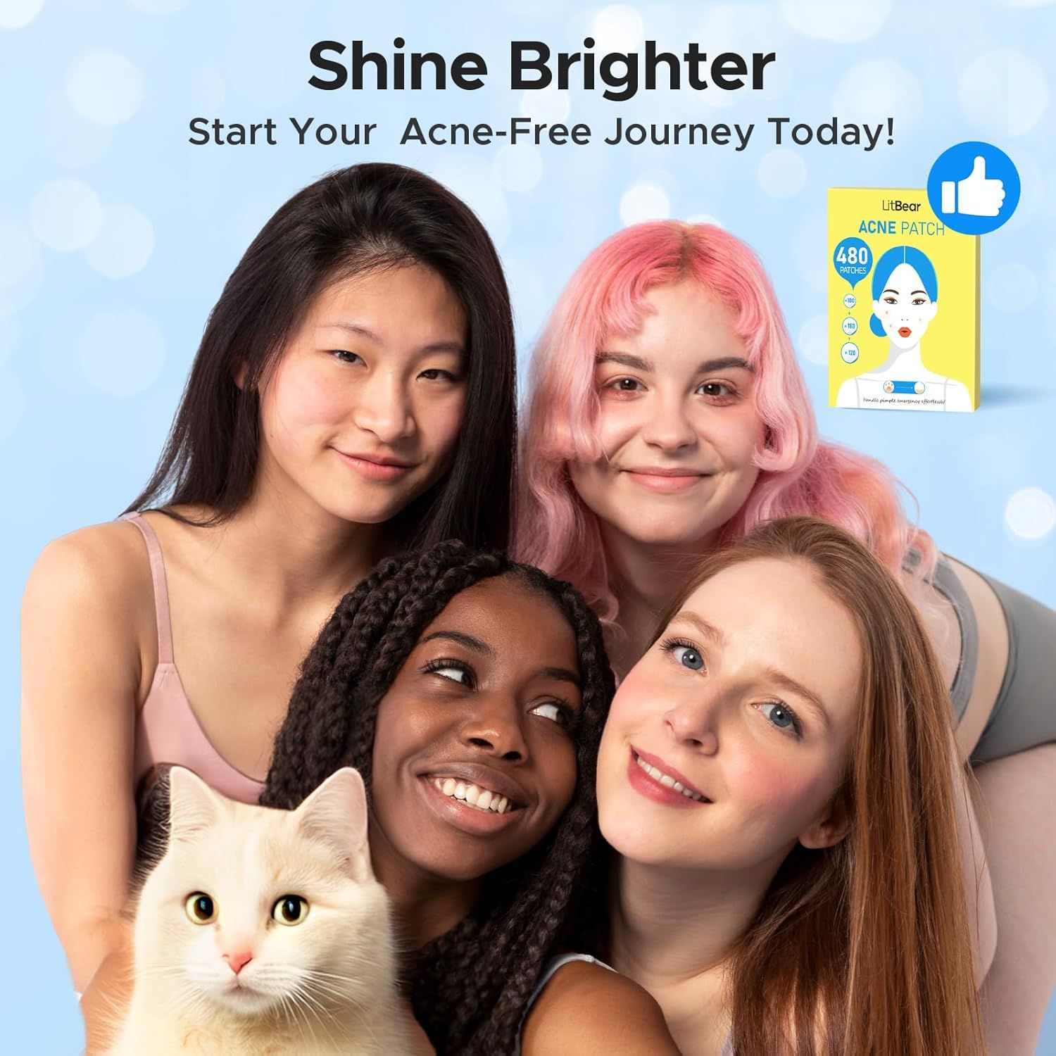 Uses authentic-looking customer imagery to build trust and show that the acne patch works for diverse skin types and ages, encouraging shoppers to start their own acne-free journey. Communicates the…