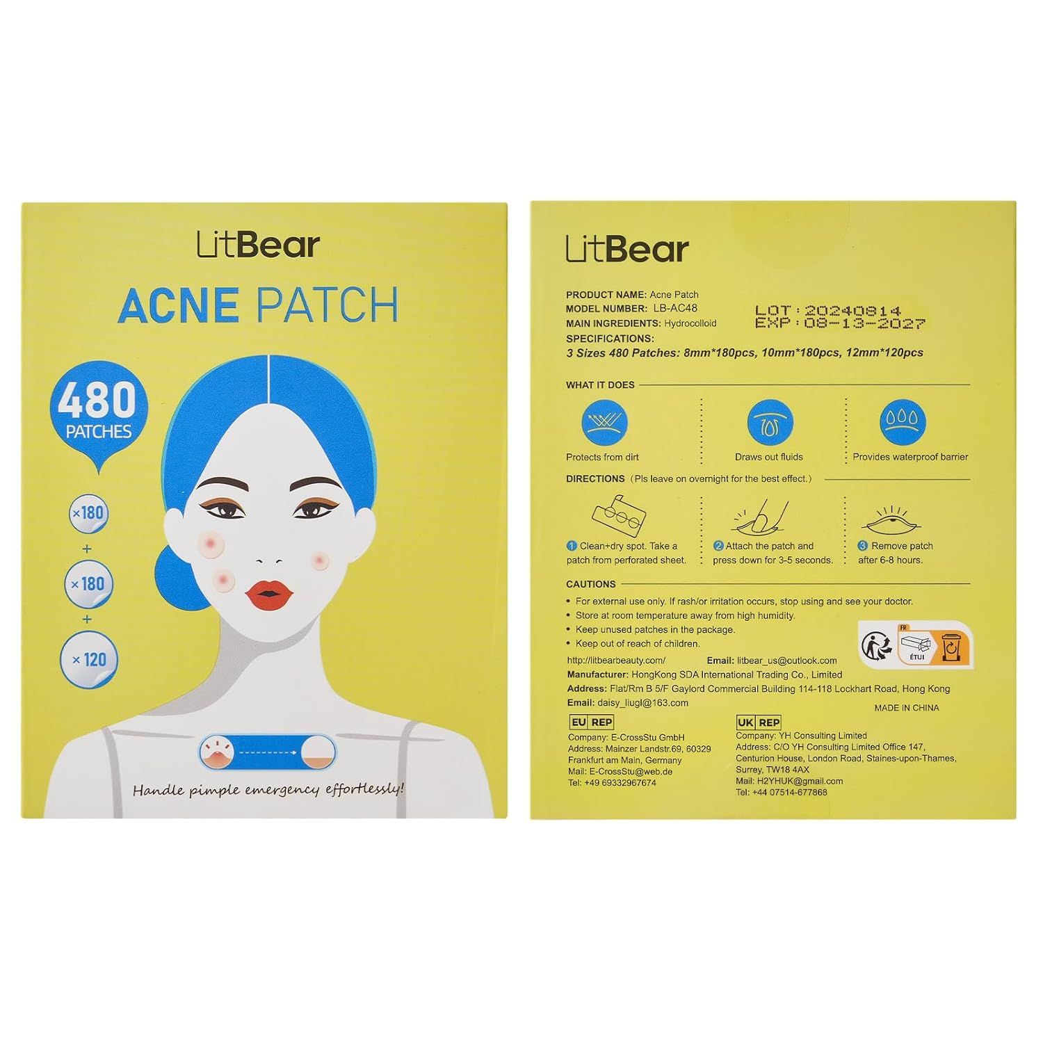 Shows the complete package contents and sizing breakdown to help shoppers understand exactly what they receive and the variety of patch sizes included. Provides clear step-by-step instructions on…