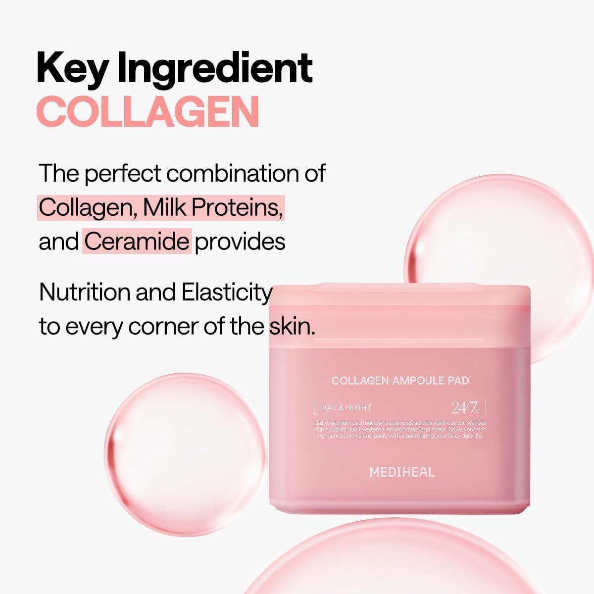 Highlights the key ingredient (collagen) and its benefits of providing nutrition and elasticity to the skin, reassuring shoppers about the product's…
