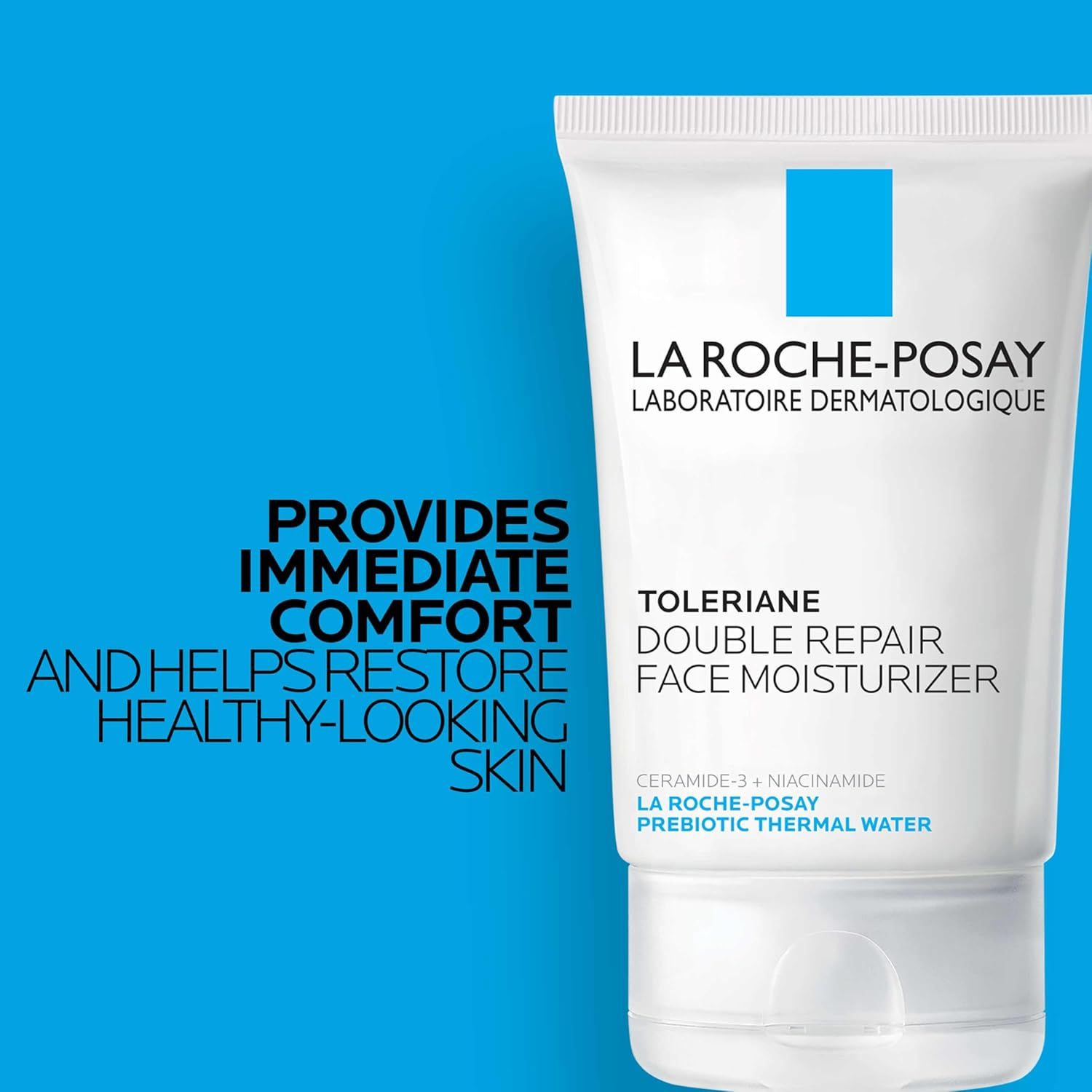 Communicates the product's ability to provide immediate comfort and restore healthy-looking skin, reassuring shoppers about its soothing and reparative benefits.