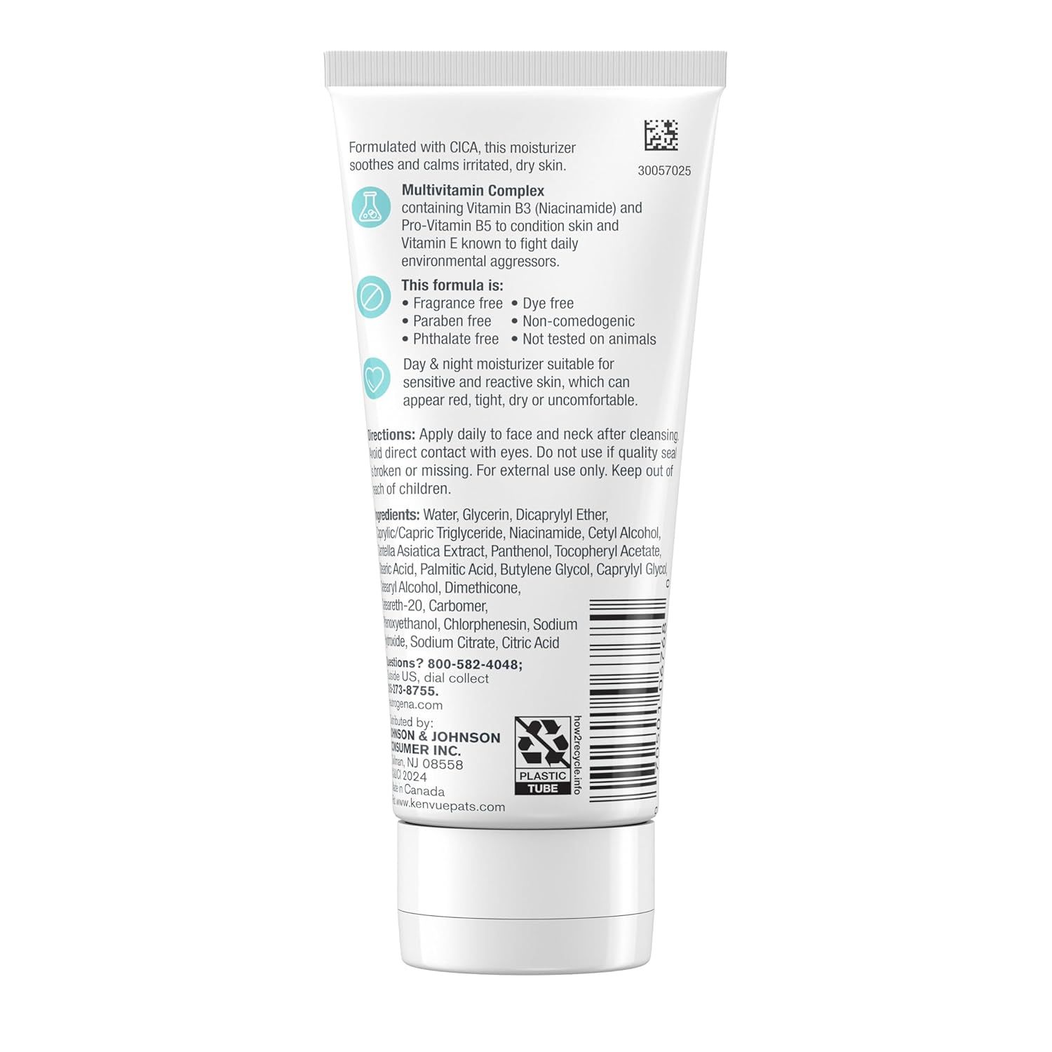 This image breaks down the product's key ingredients and formula characteristics using icon-based callouts to help shoppers understand what's inside and why it's beneficial for sensitive, reactive…