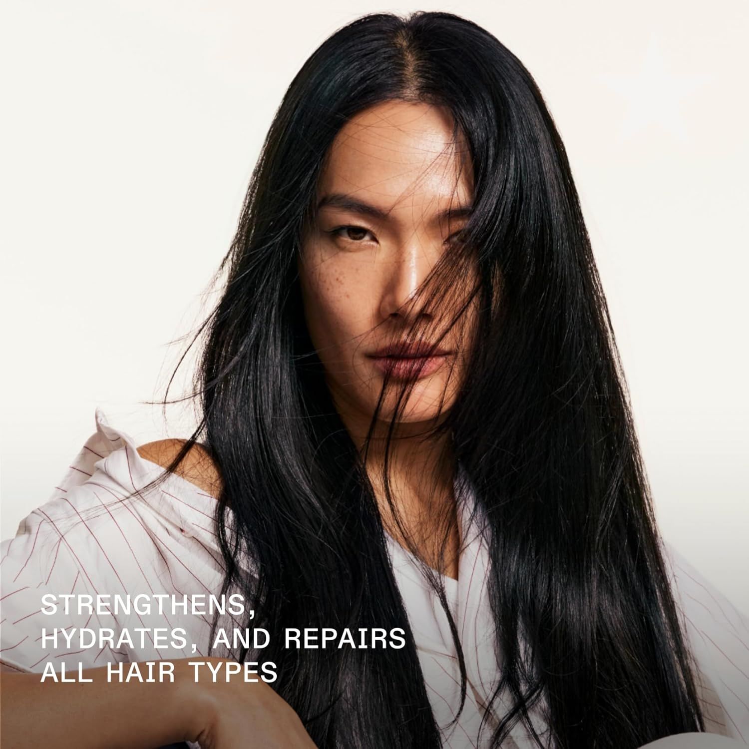 Communicates three distinct product benefits (strengthening, hydration, and repair) while emphasizing versatility for all hair types to reassure shoppers of…