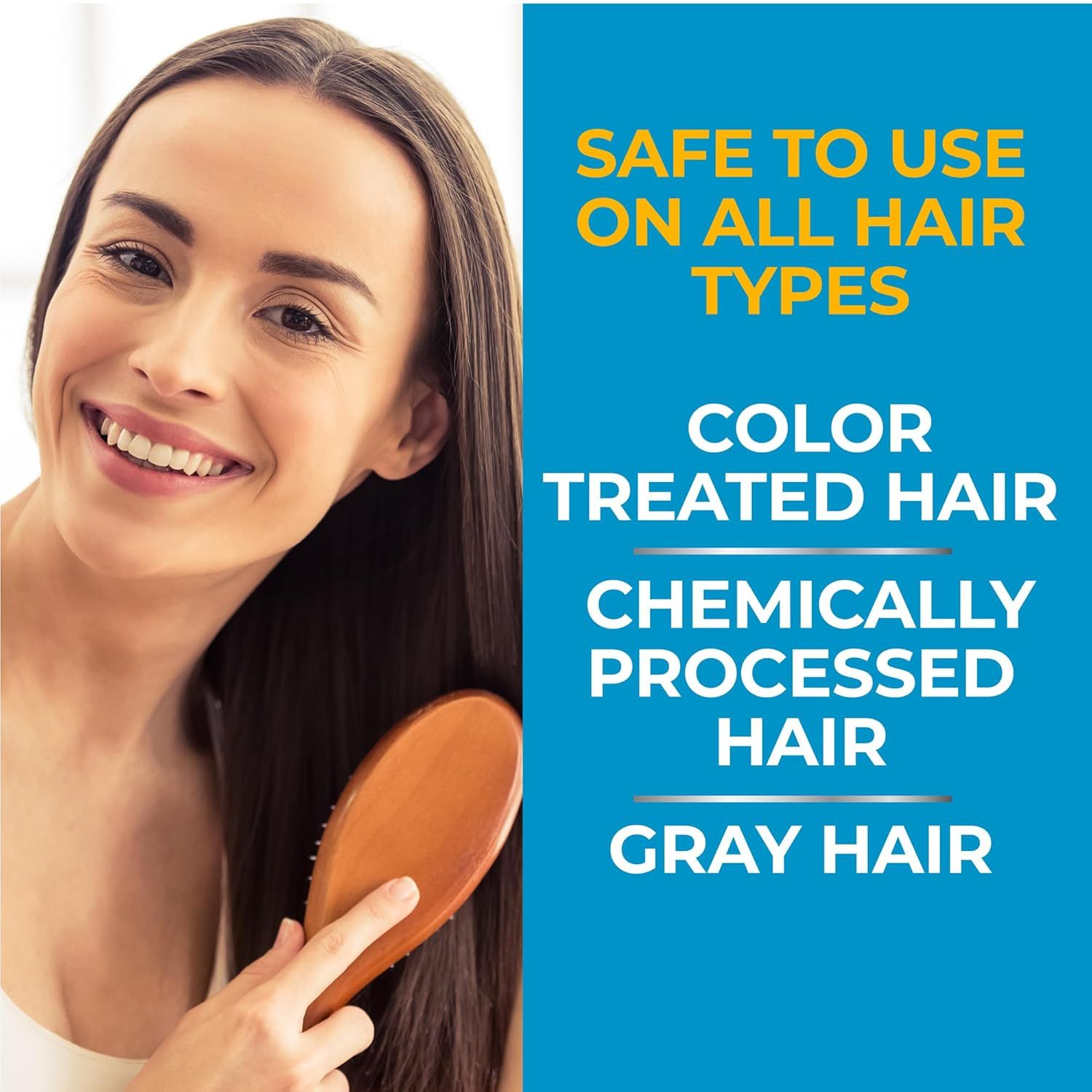 Demonstrates the product's versatility by showing it is safe and effective across multiple hair types and conditions, reassuring shoppers with diverse hair…