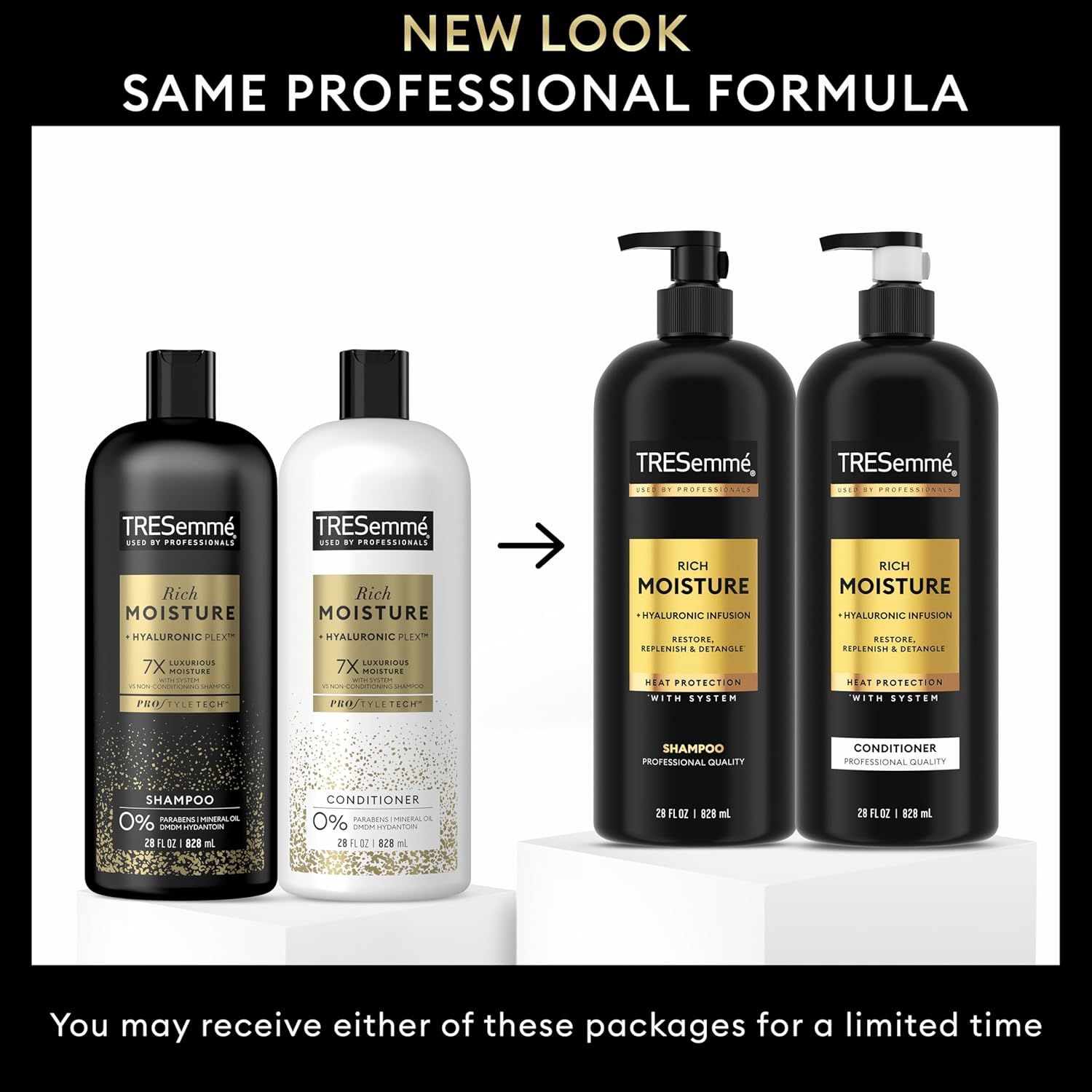 Reassures customers that despite the new packaging design, the TRESemmé Rich Moisture formula remains the same professional quality they trust, reducing…