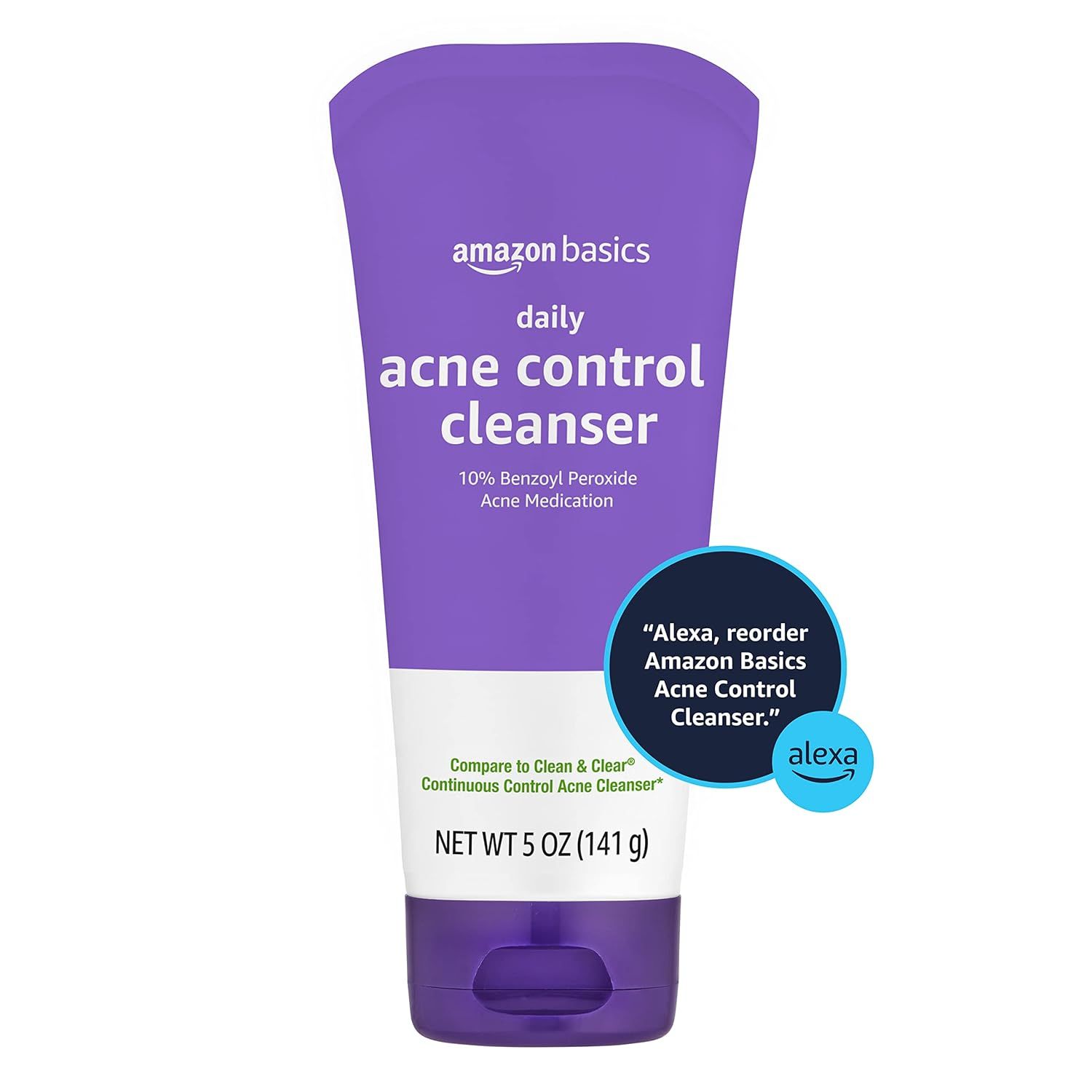 Provides a clean, catalog-style view of the Amazon Basics acne control cleanser product for shoppers to see the packaging and branding clearly.