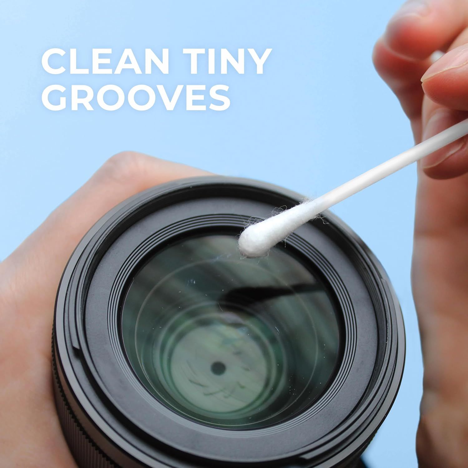 Demonstrates the product's ability to clean hard-to-reach areas like camera lens grooves, reassuring shoppers of its precision and versatility for delicate…